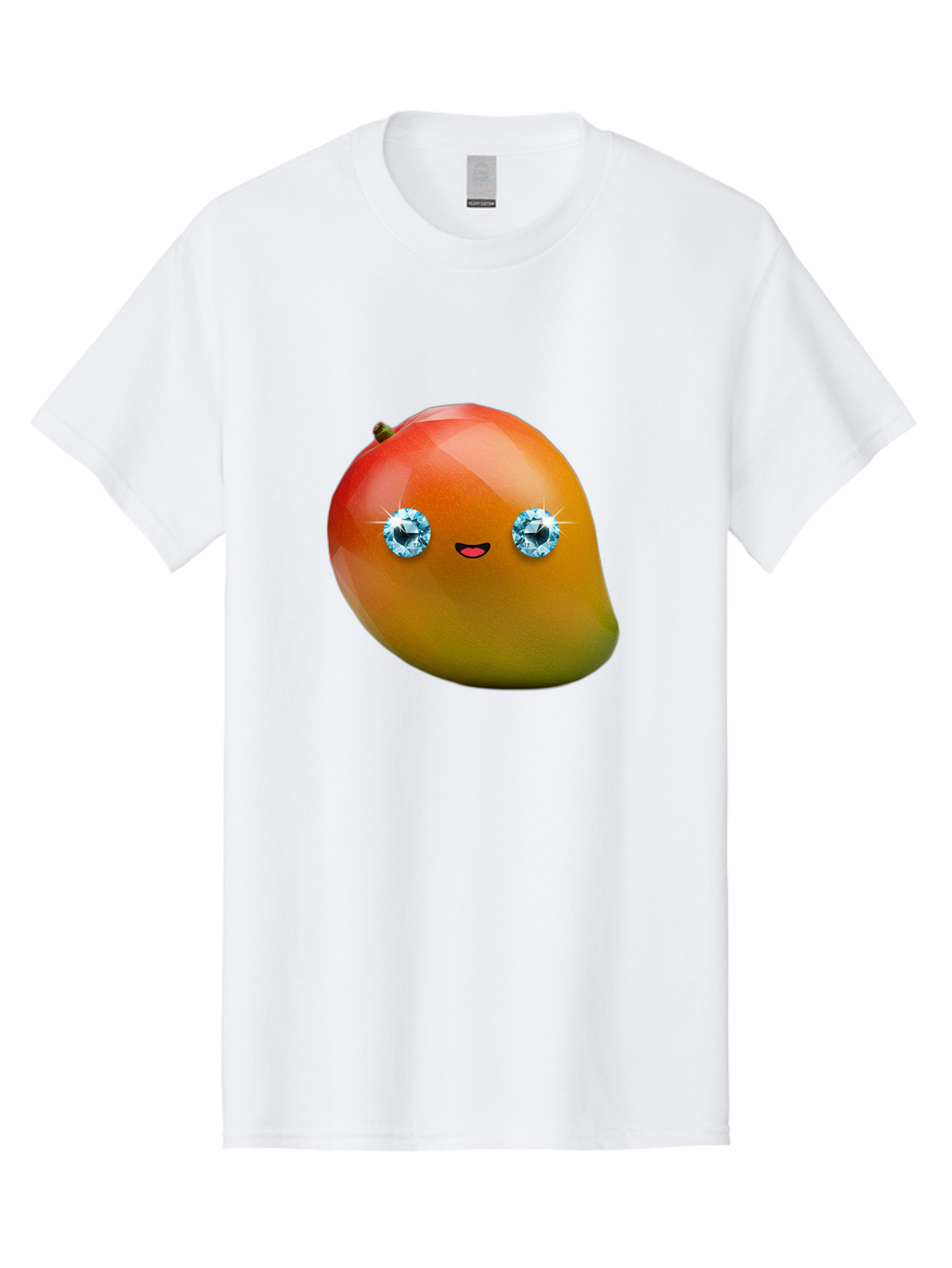 Mango-Eyes Men'S Graphic Tee, 100% Cotton, Comfortable Casual Summer Wear, Machine Washable, Mango Fruit, Diamond Eyes, Cartoon Character, Shiny Mango, Cute Fruit, Smiling Face, Vibrant Colors, Luxury Fruit, Exotic Charm Bac143