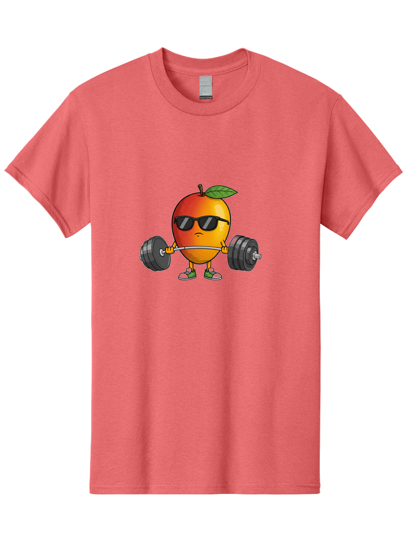 Mango-Fitness Men'S Graphic Tee, 100% Cotton, Comfortable Casual Summer Wear, Machine Washable, Cartoon Mango, Weightlifting, Fitness, Exercise, Sunglasses, Dumbbells, Healthy Lifestyle, Fruit Character, Gym, Workout Routine, Strong Fruit Bac144