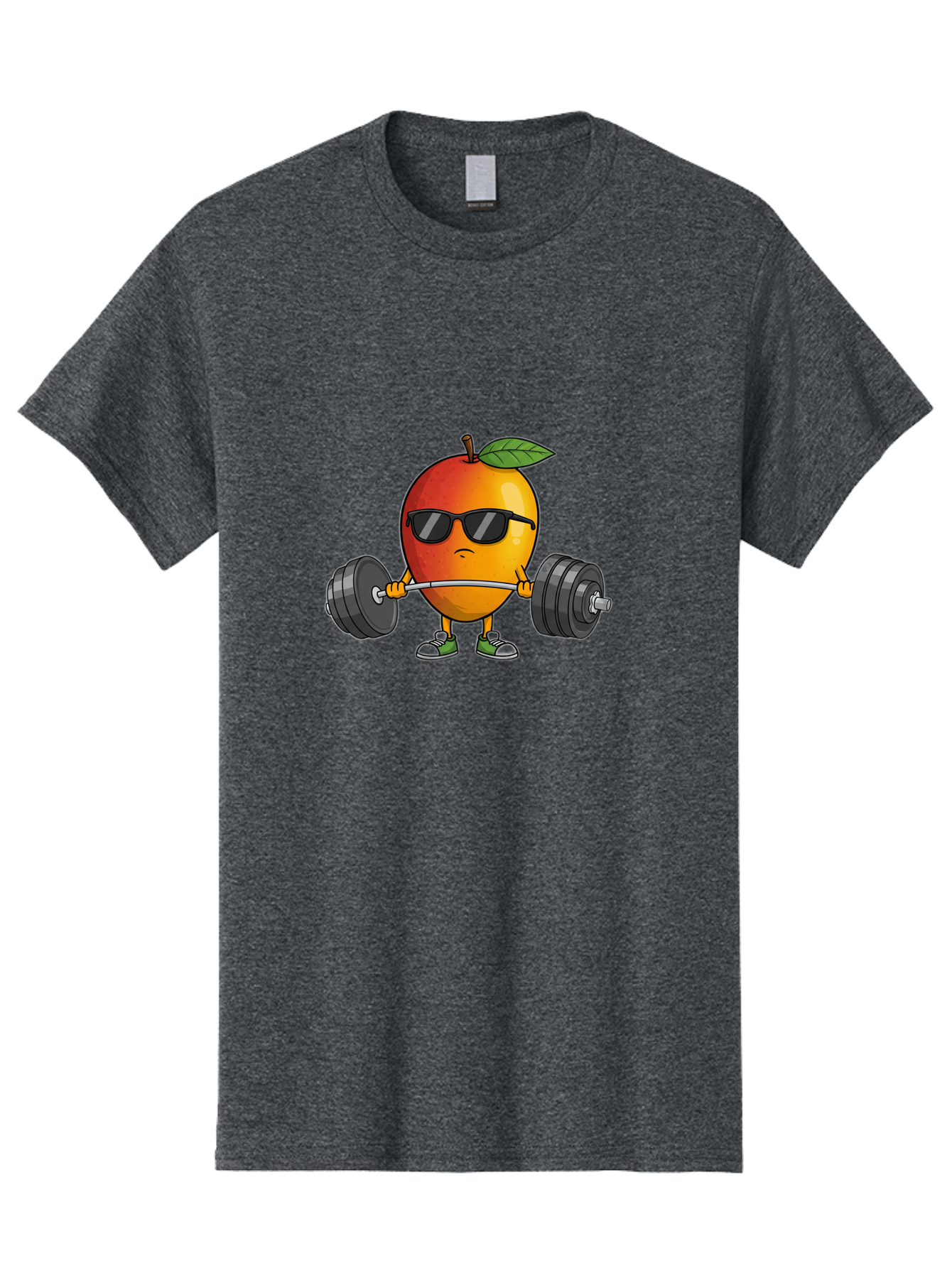 Mango-Fitness Men'S Graphic Tee, 100% Cotton, Comfortable Casual Summer Wear, Machine Washable, Cartoon Mango, Weightlifting, Fitness, Exercise, Sunglasses, Dumbbells, Healthy Lifestyle, Fruit Character, Gym, Workout Routine, Strong Fruit Bac144