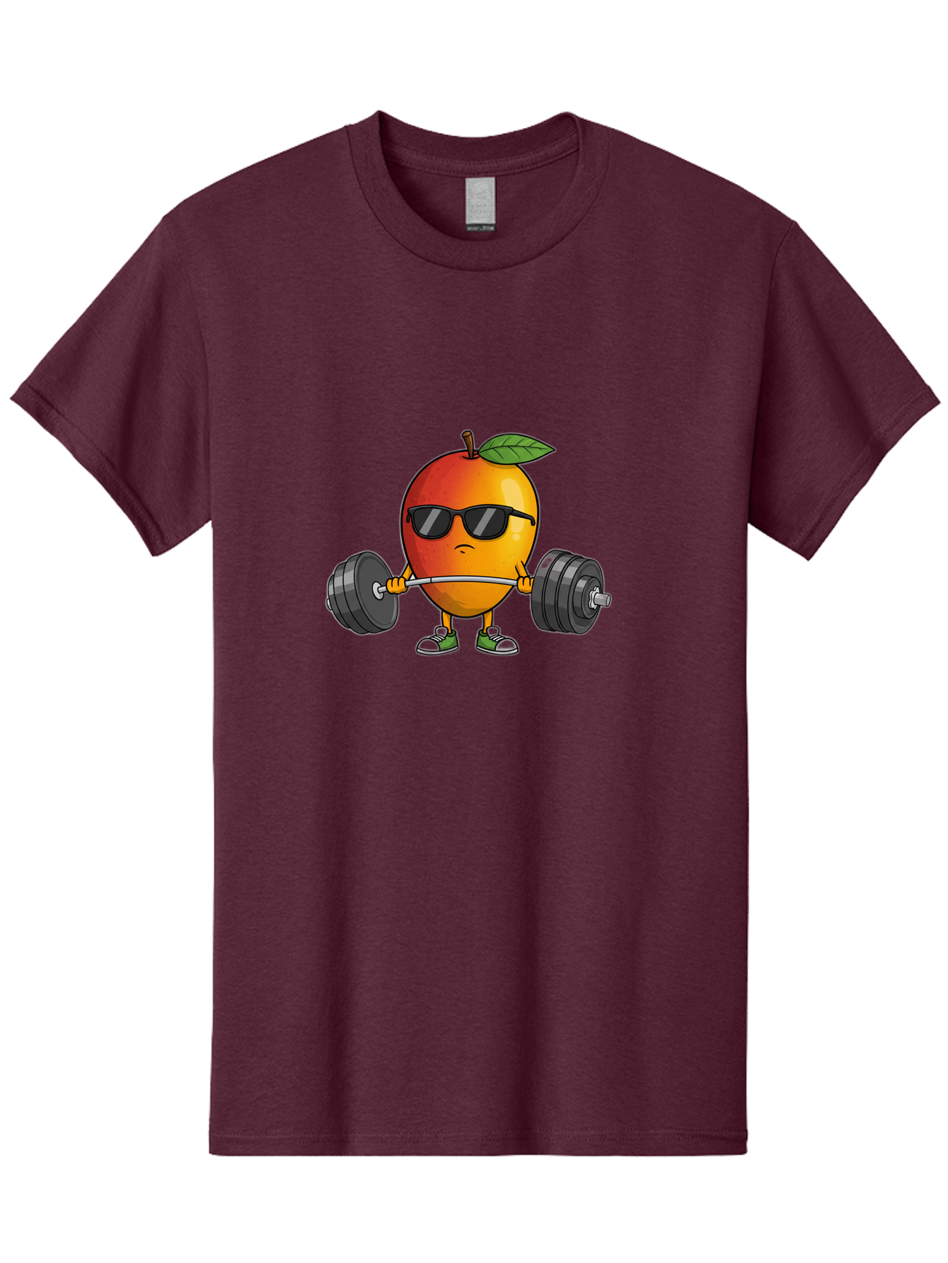 Mango-Fitness Men'S Graphic Tee, 100% Cotton, Comfortable Casual Summer Wear, Machine Washable, Cartoon Mango, Weightlifting, Fitness, Exercise, Sunglasses, Dumbbells, Healthy Lifestyle, Fruit Character, Gym, Workout Routine, Strong Fruit Bac144