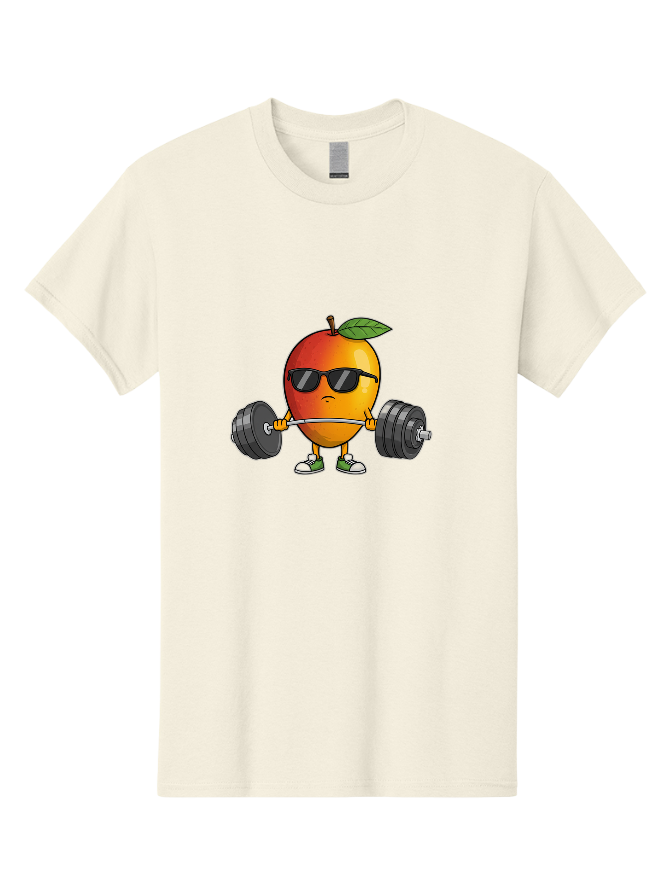 Mango-Fitness Men'S Graphic Tee, 100% Cotton, Comfortable Casual Summer Wear, Machine Washable, Cartoon Mango, Weightlifting, Fitness, Exercise, Sunglasses, Dumbbells, Healthy Lifestyle, Fruit Character, Gym, Workout Routine, Strong Fruit Bac144
