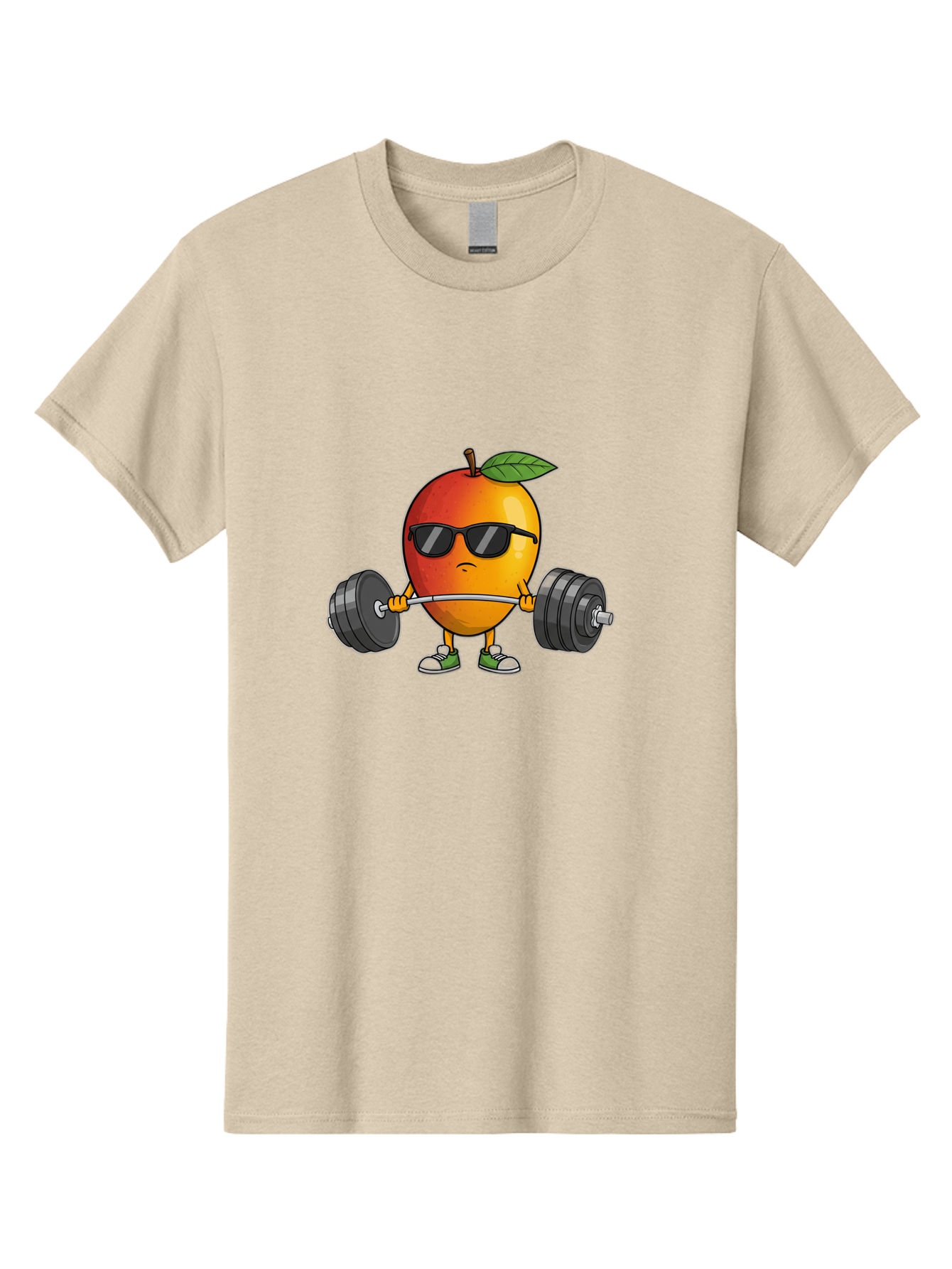 Mango-Fitness Men'S Graphic Tee, 100% Cotton, Comfortable Casual Summer Wear, Machine Washable, Cartoon Mango, Weightlifting, Fitness, Exercise, Sunglasses, Dumbbells, Healthy Lifestyle, Fruit Character, Gym, Workout Routine, Strong Fruit Bac144