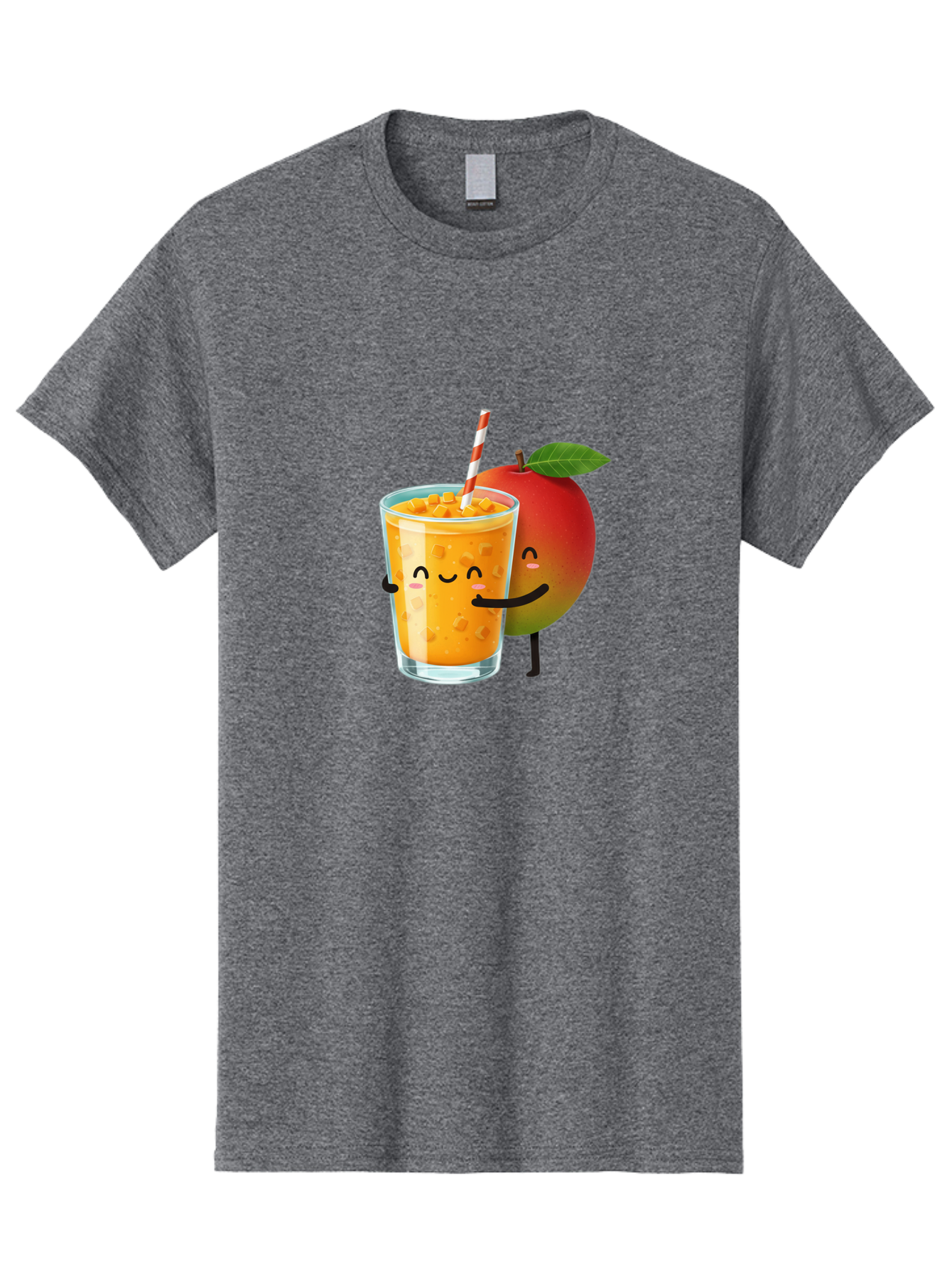 Mango-Juice-1 Men'S Graphic Tee, 100% Cotton, Comfortable Casual Summer Wear, Machine Washable, Cartoon Apple, Mango Juice, Refreshing Drink, Smiling Glass, Red And White Straw, Orange Beverage, Fruit Characters, Happy Face, Healthy Drink, Bac145