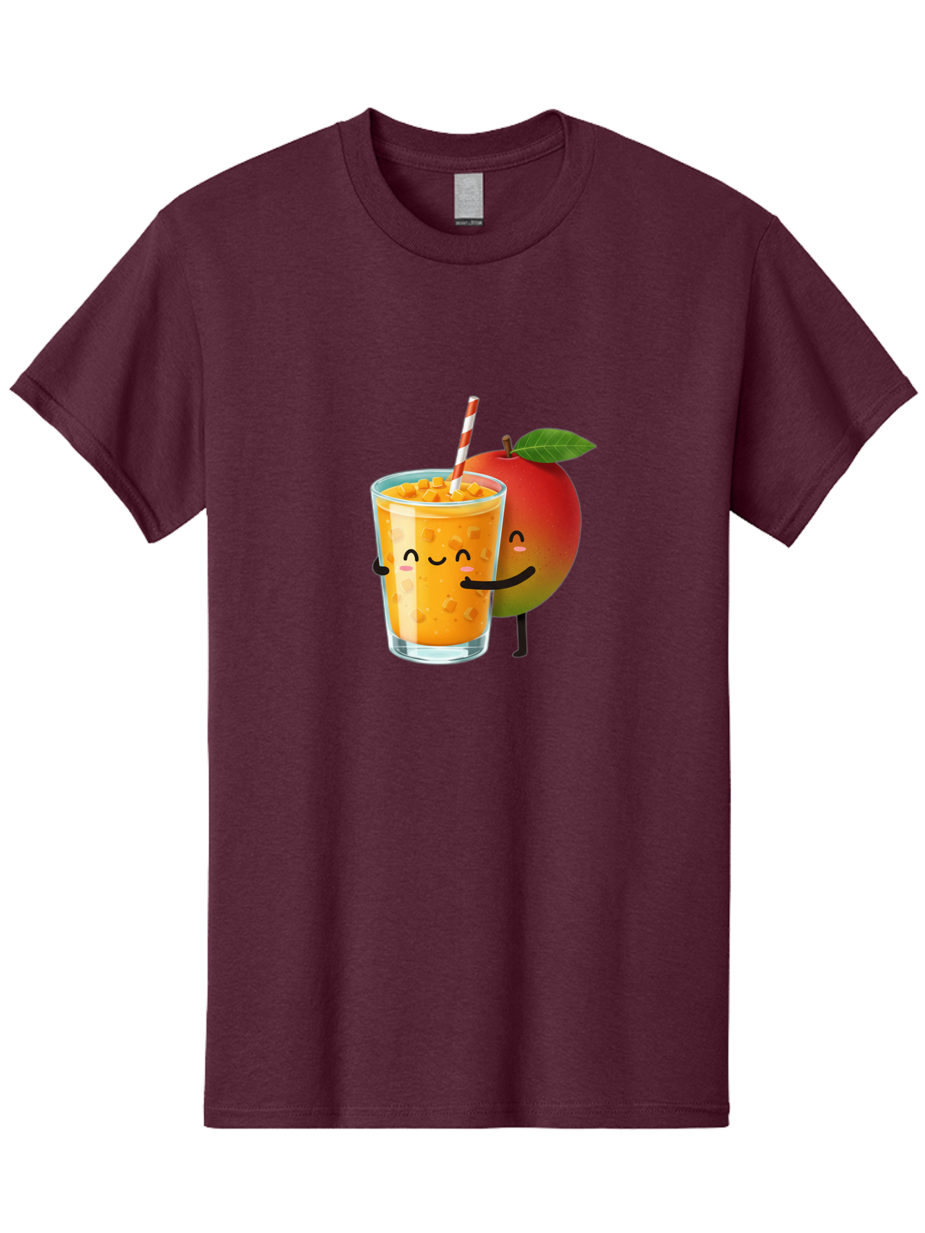 Mango-Juice-1 Men'S Graphic Tee, 100% Cotton, Comfortable Casual Summer Wear, Machine Washable, Cartoon Apple, Mango Juice, Refreshing Drink, Smiling Glass, Red And White Straw, Orange Beverage, Fruit Characters, Happy Face, Healthy Drink, Bac145