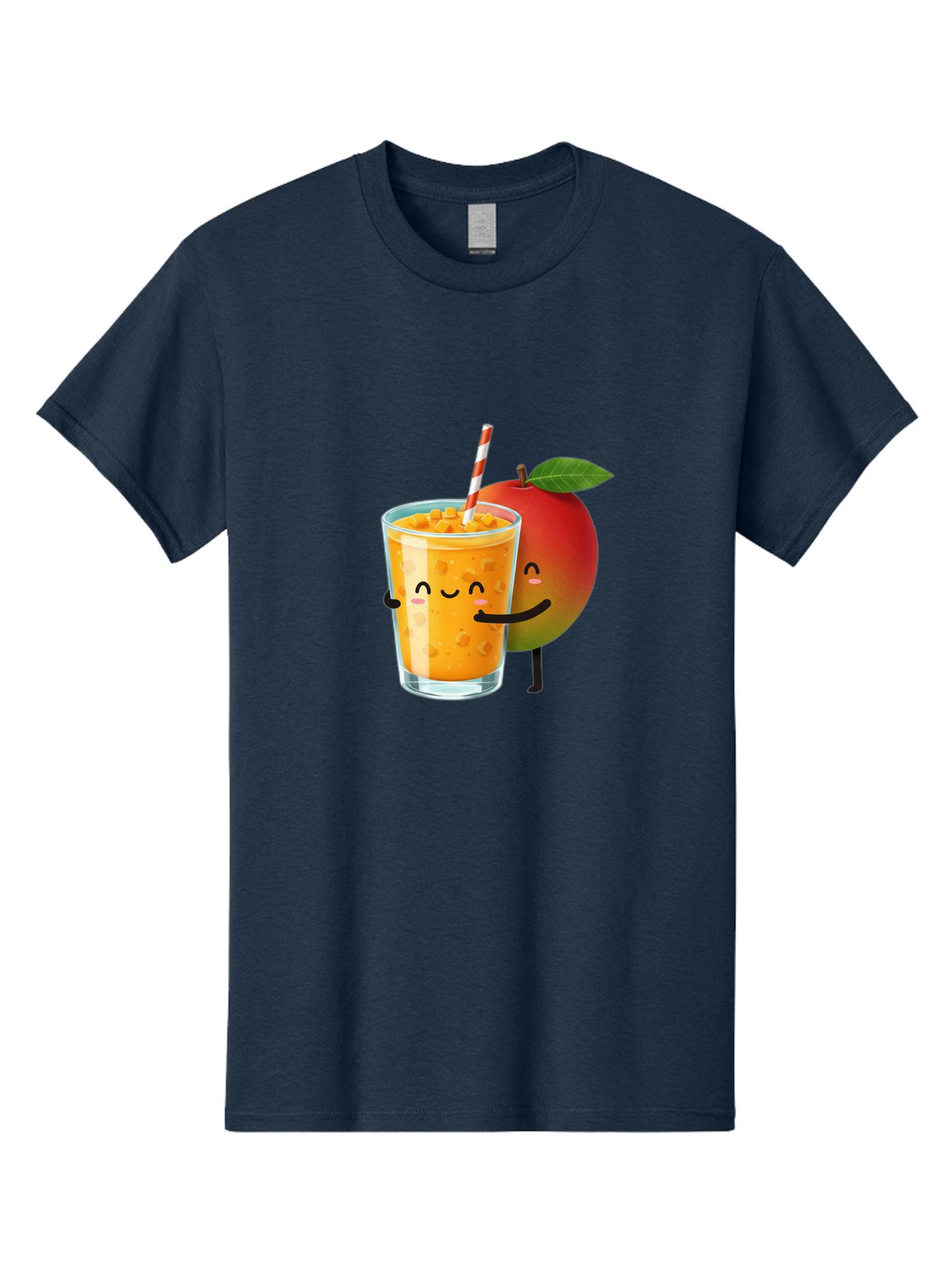 Mango-Juice-1 Men'S Graphic Tee, 100% Cotton, Comfortable Casual Summer Wear, Machine Washable, Cartoon Apple, Mango Juice, Refreshing Drink, Smiling Glass, Red And White Straw, Orange Beverage, Fruit Characters, Happy Face, Healthy Drink, Bac145