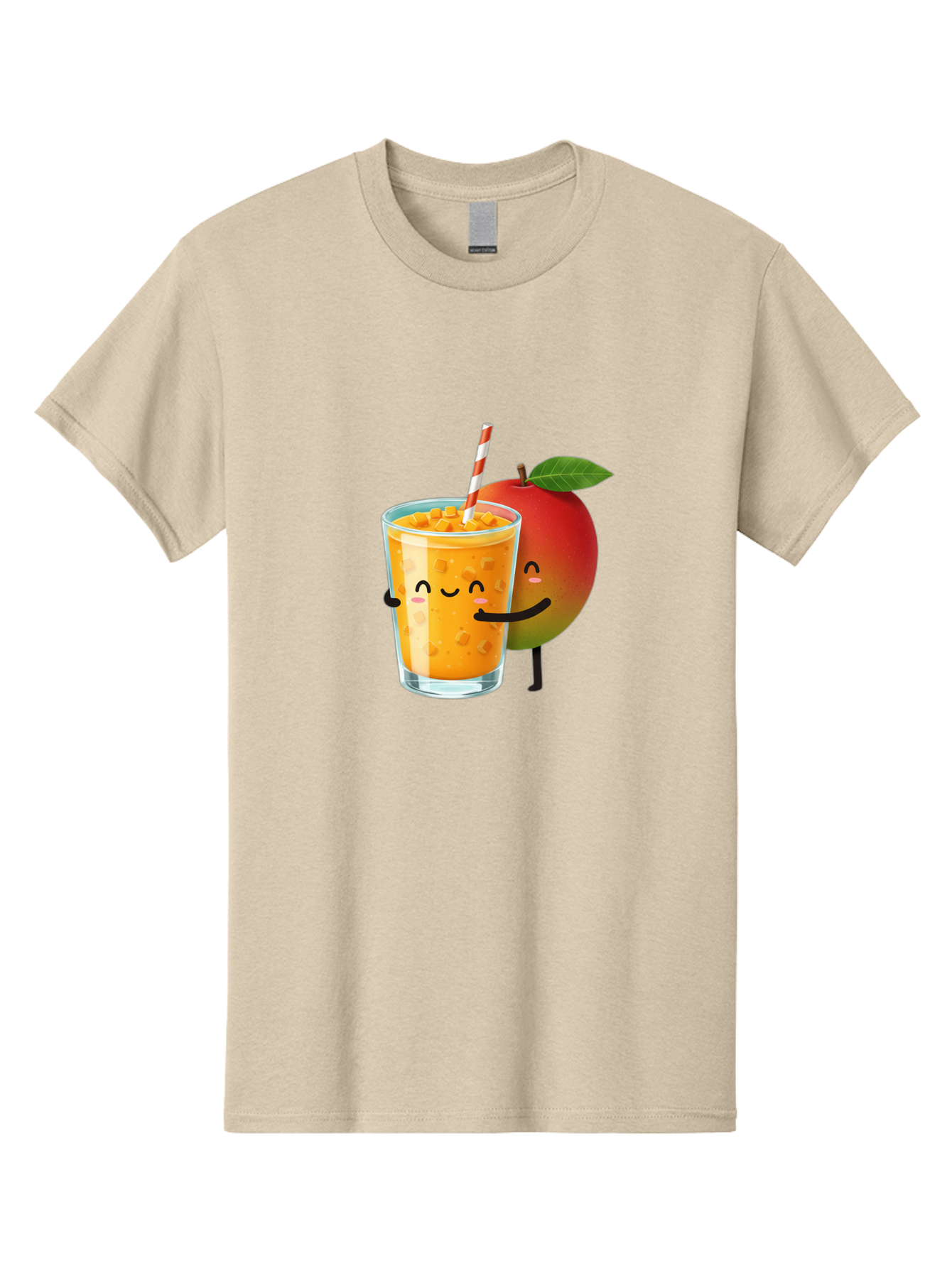 Mango-Juice-1 Men'S Graphic Tee, 100% Cotton, Comfortable Casual Summer Wear, Machine Washable, Cartoon Apple, Mango Juice, Refreshing Drink, Smiling Glass, Red And White Straw, Orange Beverage, Fruit Characters, Happy Face, Healthy Drink, Bac145