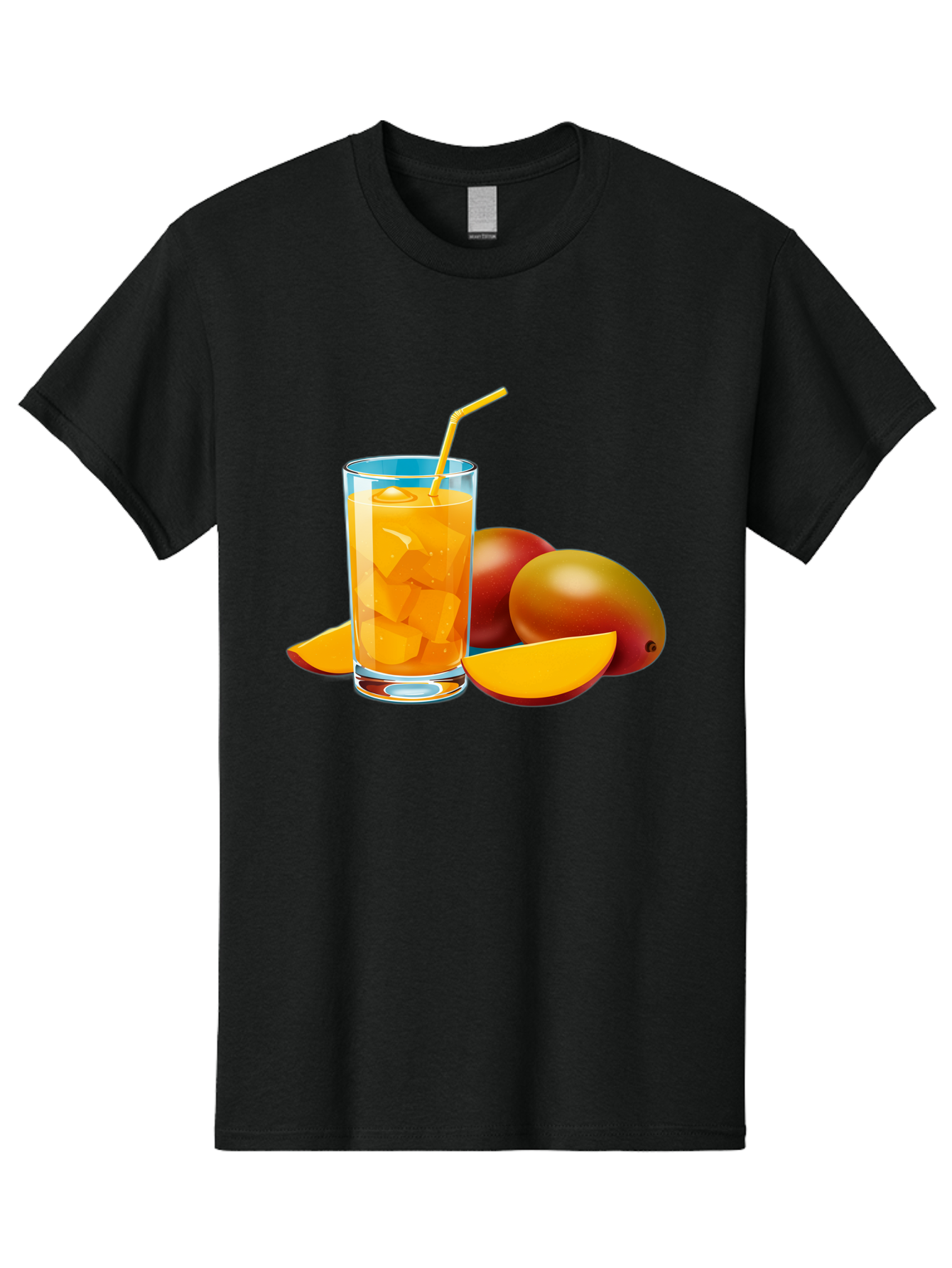 Mango-Juice-2 Men'S Graphic Tee, 100% Cotton, Comfortable Casual Summer Wear, Machine Washable, Mango Juice, Refreshing Drink, Cold Beverage, Tropical Fruit, Mango Chunks, Yellow Straw, Red Mango, Sliced Mango, Summer Drink Bac146