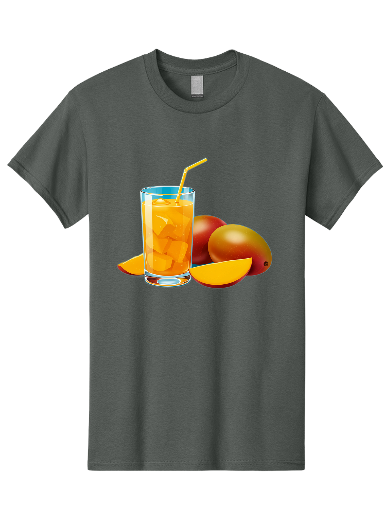 Mango-Juice-2 Men'S Graphic Tee, 100% Cotton, Comfortable Casual Summer Wear, Machine Washable, Mango Juice, Refreshing Drink, Cold Beverage, Tropical Fruit, Mango Chunks, Yellow Straw, Red Mango, Sliced Mango, Summer Drink Bac146