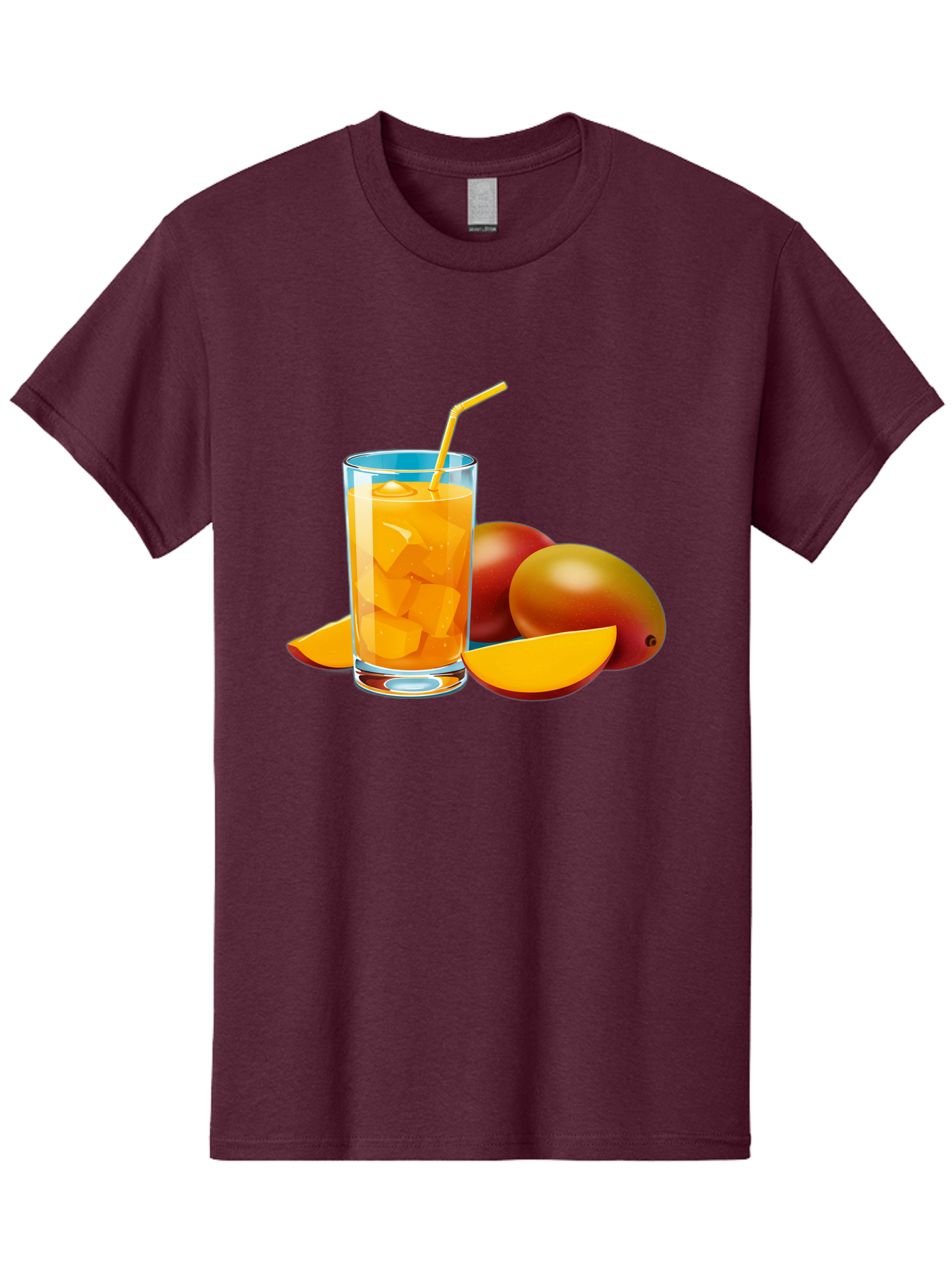 Mango-Juice-2 Men'S Graphic Tee, 100% Cotton, Comfortable Casual Summer Wear, Machine Washable, Mango Juice, Refreshing Drink, Cold Beverage, Tropical Fruit, Mango Chunks, Yellow Straw, Red Mango, Sliced Mango, Summer Drink Bac146