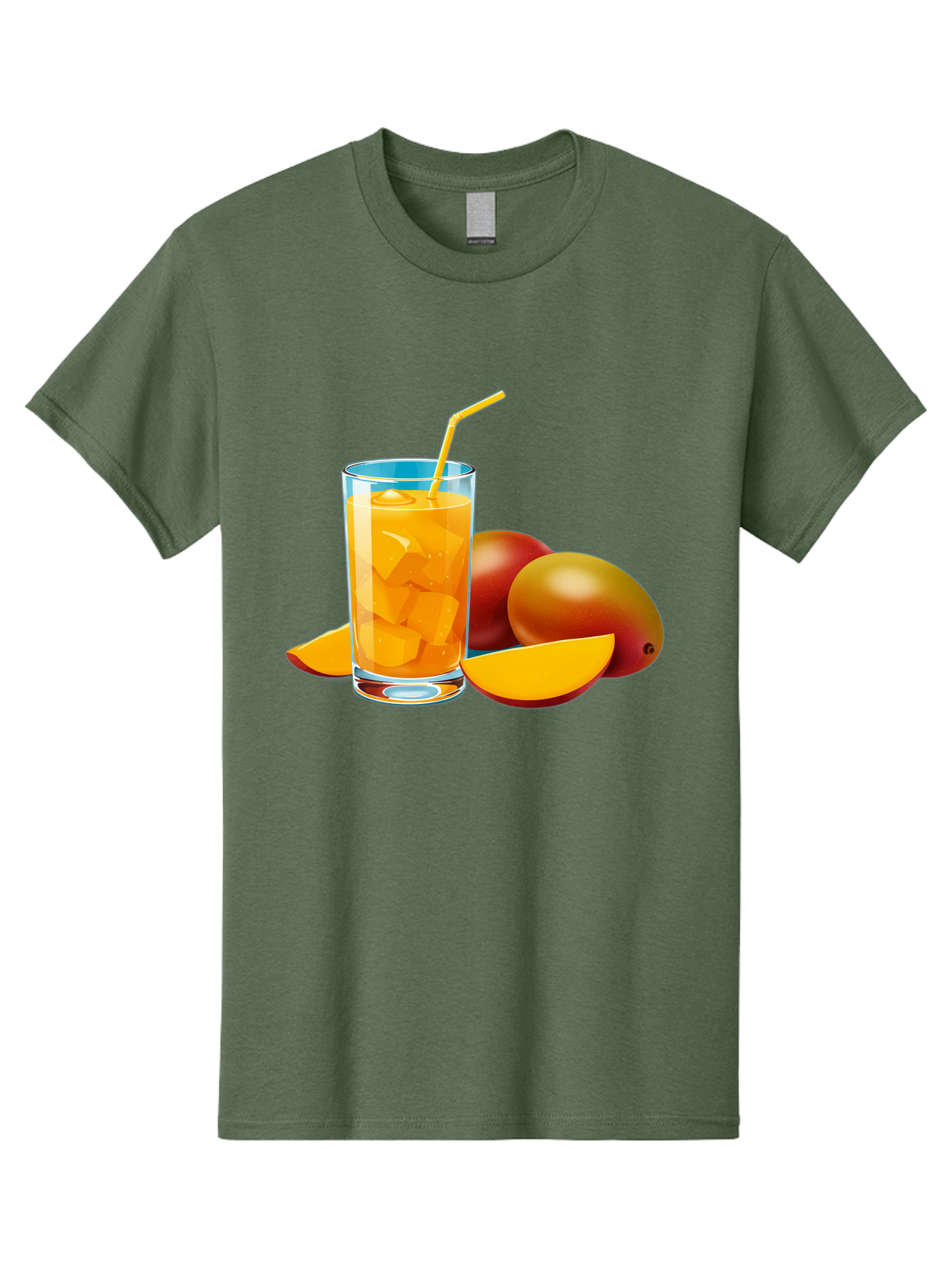 Mango-Juice-2 Men'S Graphic Tee, 100% Cotton, Comfortable Casual Summer Wear, Machine Washable, Mango Juice, Refreshing Drink, Cold Beverage, Tropical Fruit, Mango Chunks, Yellow Straw, Red Mango, Sliced Mango, Summer Drink Bac146