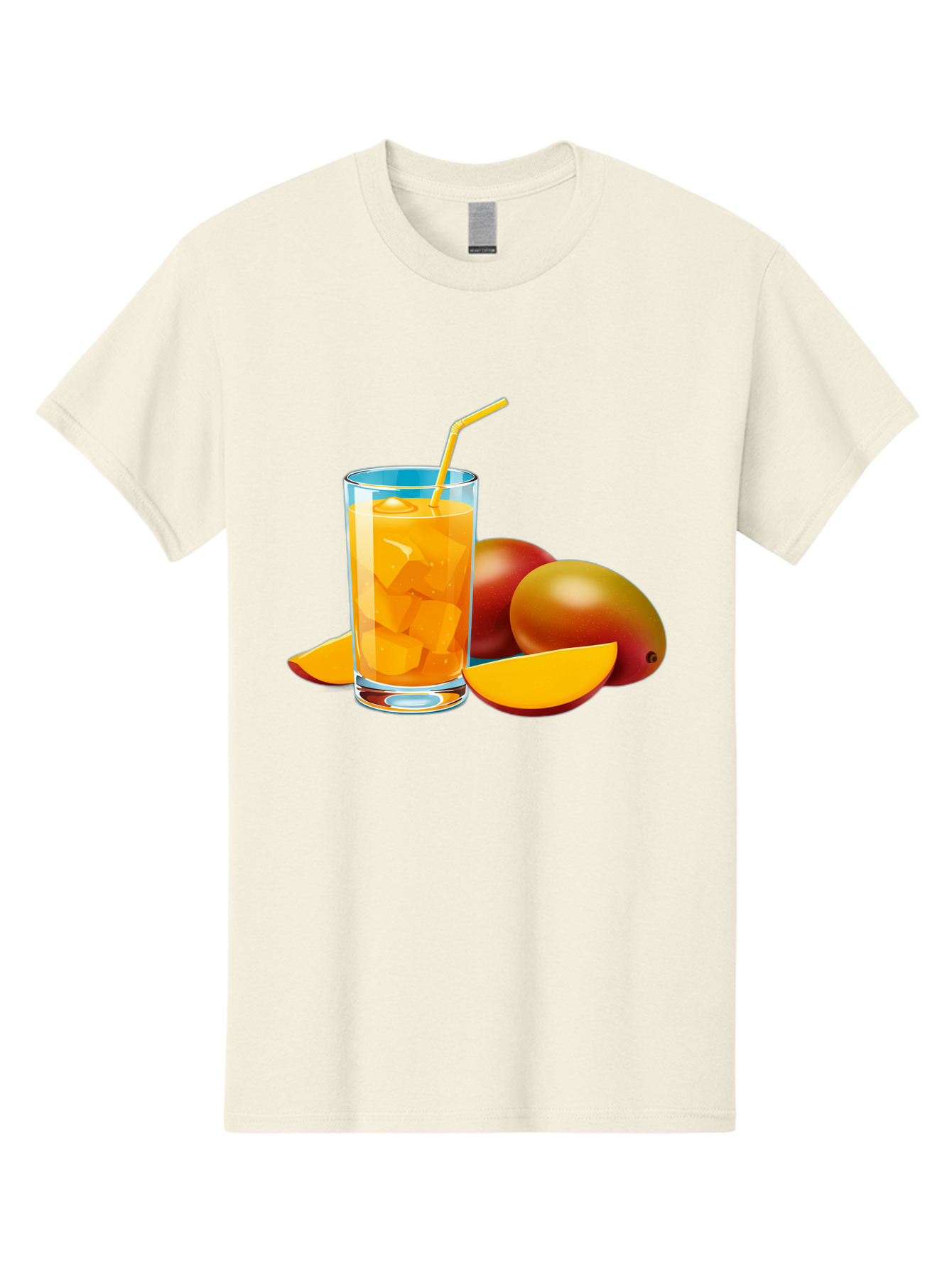 Mango-Juice-2 Men'S Graphic Tee, 100% Cotton, Comfortable Casual Summer Wear, Machine Washable, Mango Juice, Refreshing Drink, Cold Beverage, Tropical Fruit, Mango Chunks, Yellow Straw, Red Mango, Sliced Mango, Summer Drink Bac146