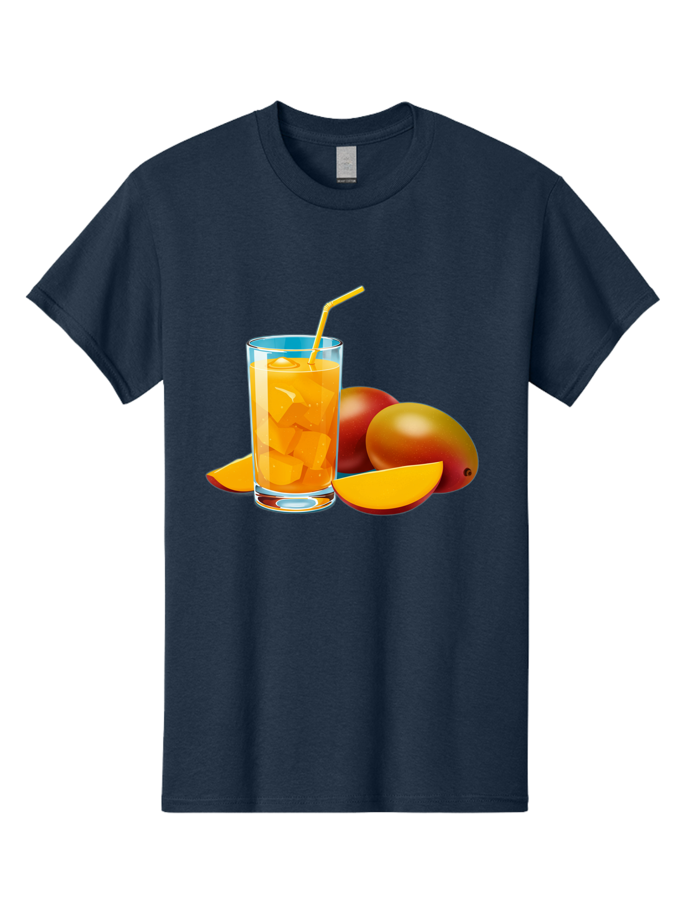 Mango-Juice-2 Men'S Graphic Tee, 100% Cotton, Comfortable Casual Summer Wear, Machine Washable, Mango Juice, Refreshing Drink, Cold Beverage, Tropical Fruit, Mango Chunks, Yellow Straw, Red Mango, Sliced Mango, Summer Drink Bac146
