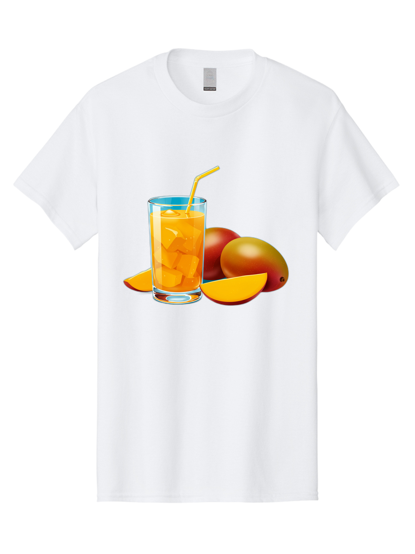 Mango-Juice-2 Men'S Graphic Tee, 100% Cotton, Comfortable Casual Summer Wear, Machine Washable, Mango Juice, Refreshing Drink, Cold Beverage, Tropical Fruit, Mango Chunks, Yellow Straw, Red Mango, Sliced Mango, Summer Drink Bac146
