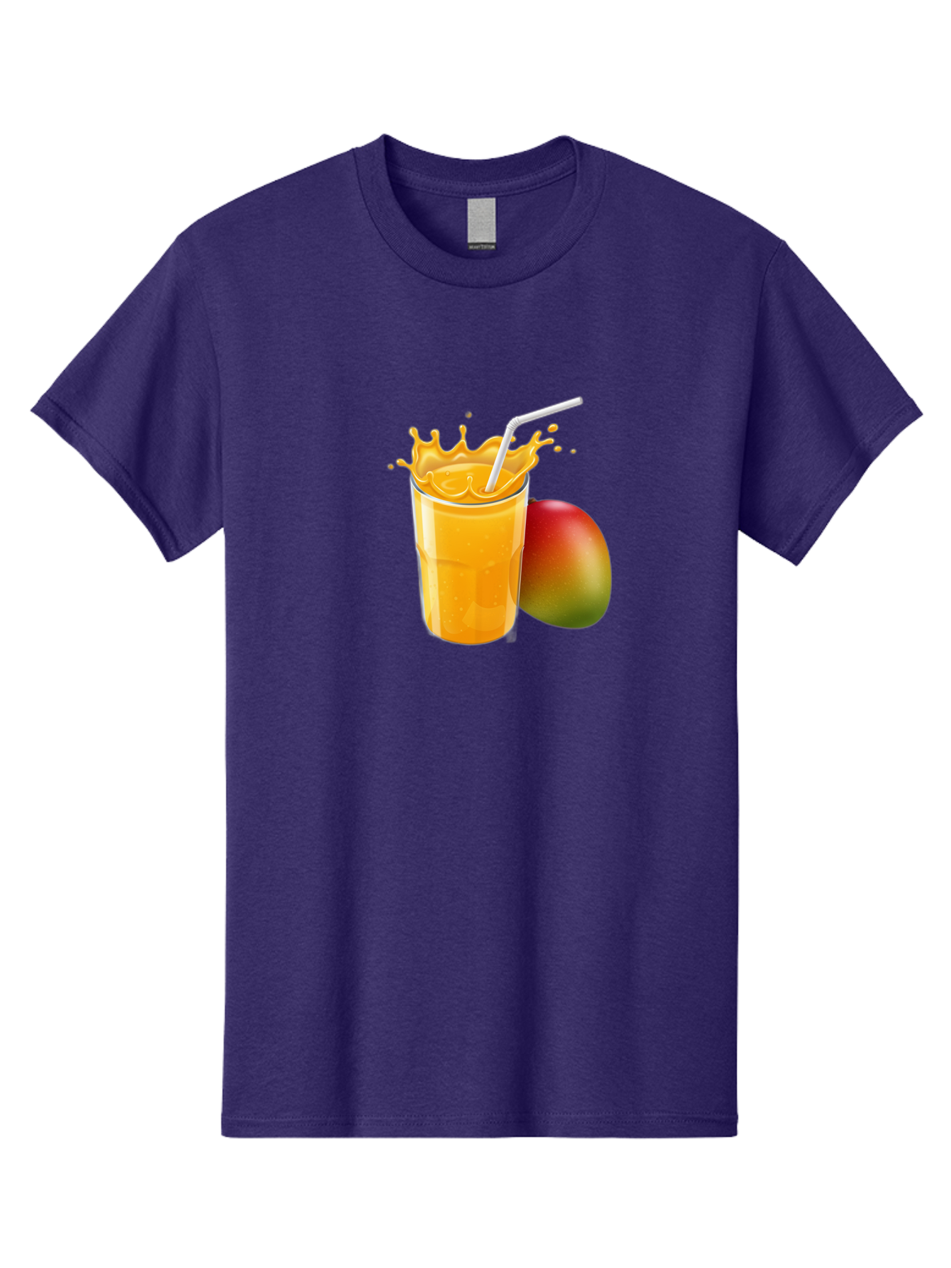 Mango-Juice-3 Men'S Graphic Tee, 100% Cotton, Comfortable Casual Summer Wear, Machine Washable, Mango Juice, Refreshing Drink, Tropical Flavor, Summer Beverage, Healthy Smoothie, Vibrant Orange Color, Splashing Juice, Straw, Whole Mango, Bac147