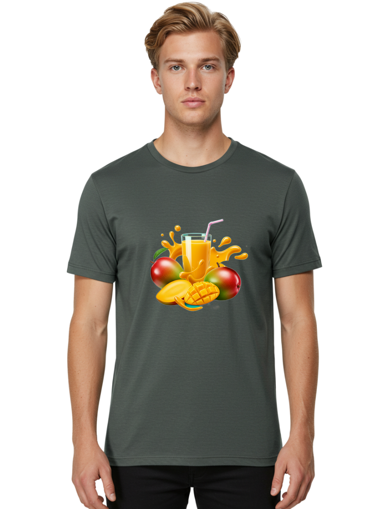 Mango-Juice-4 Men'S Graphic Tee, 100% Cotton, Comfortable Casual Summer Wear, Machine Washable, Fresh Mango Juice, Ripe Mangoes, Healthy Drink, Refreshing Beverage, Tropical Flavors, Fruit Smoothie, Vibrant Colors, Juice Splash Bac148