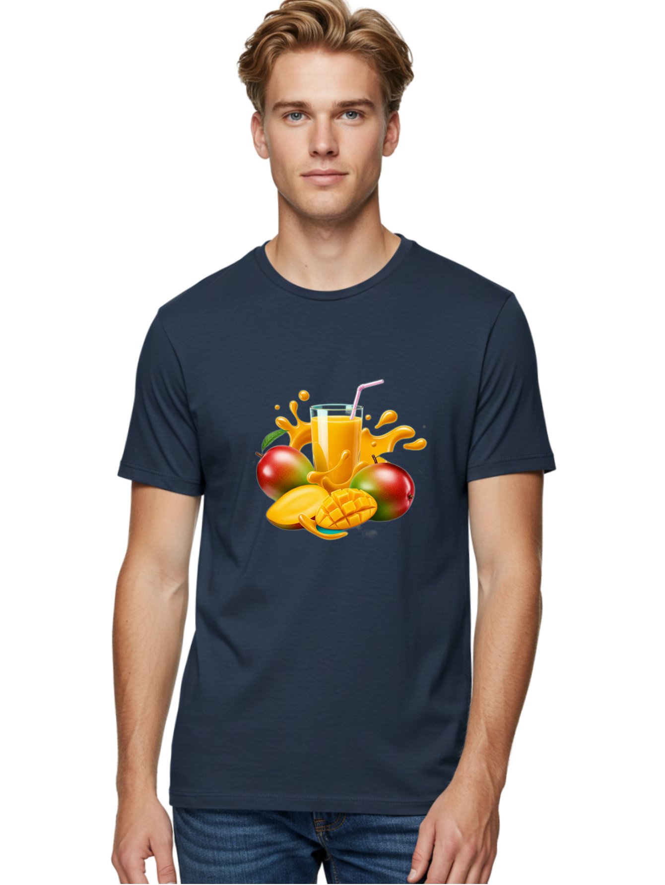 Mango-Juice-4 Men'S Graphic Tee, 100% Cotton, Comfortable Casual Summer Wear, Machine Washable, Fresh Mango Juice, Ripe Mangoes, Healthy Drink, Refreshing Beverage, Tropical Flavors, Fruit Smoothie, Vibrant Colors, Juice Splash Bac148