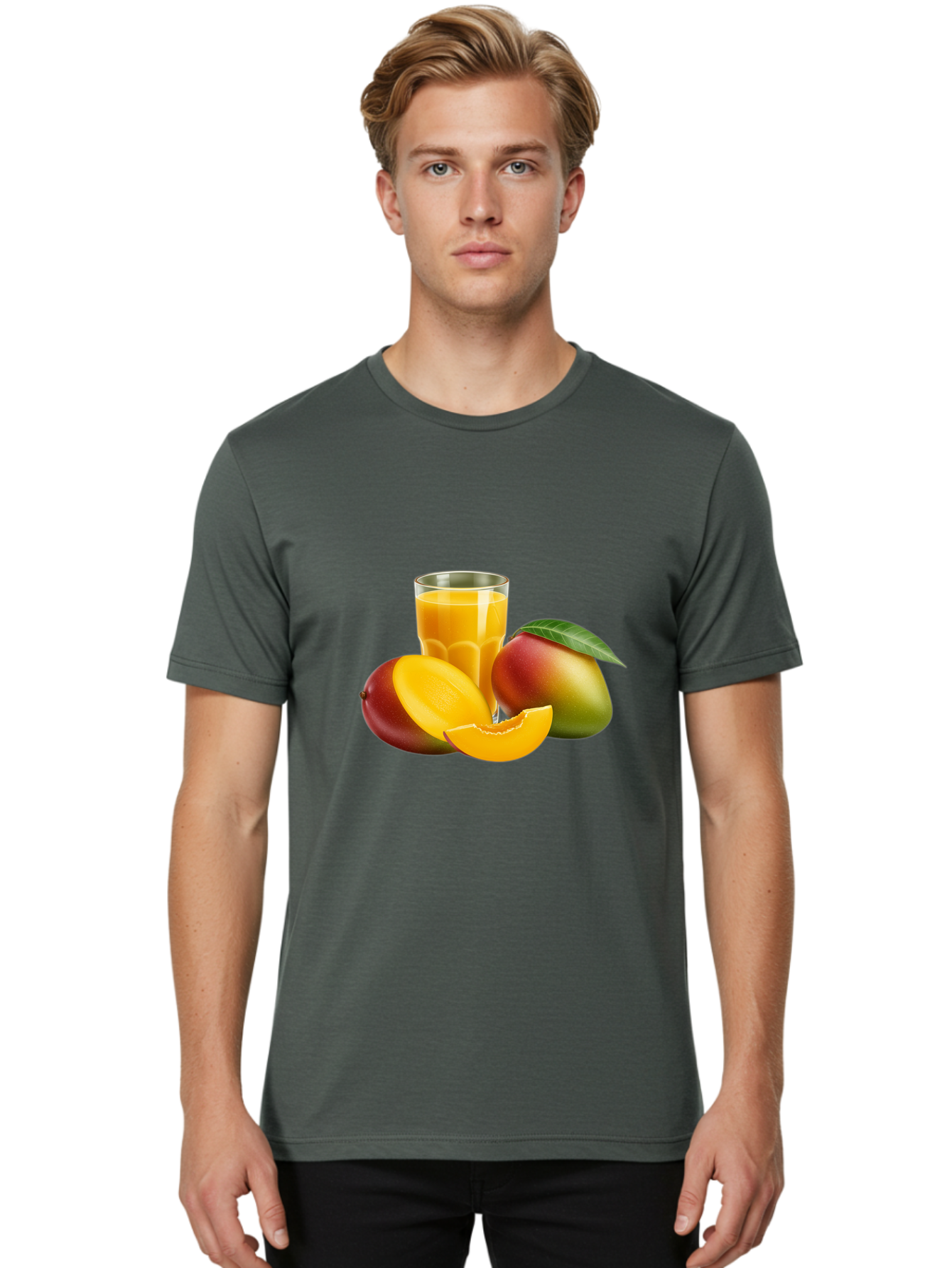 Mango-Juice-5 Men'S Graphic Tee, 100% Cotton, Comfortable Casual Summer Wear, Machine Washable, Fresh Mango, Mango Juice, Tropical Flavors, Refreshing Drink, Healthy Beverage, Sliced Mango, Whole Mango, Fruit Juice, Natural Ingredients, Bac149
