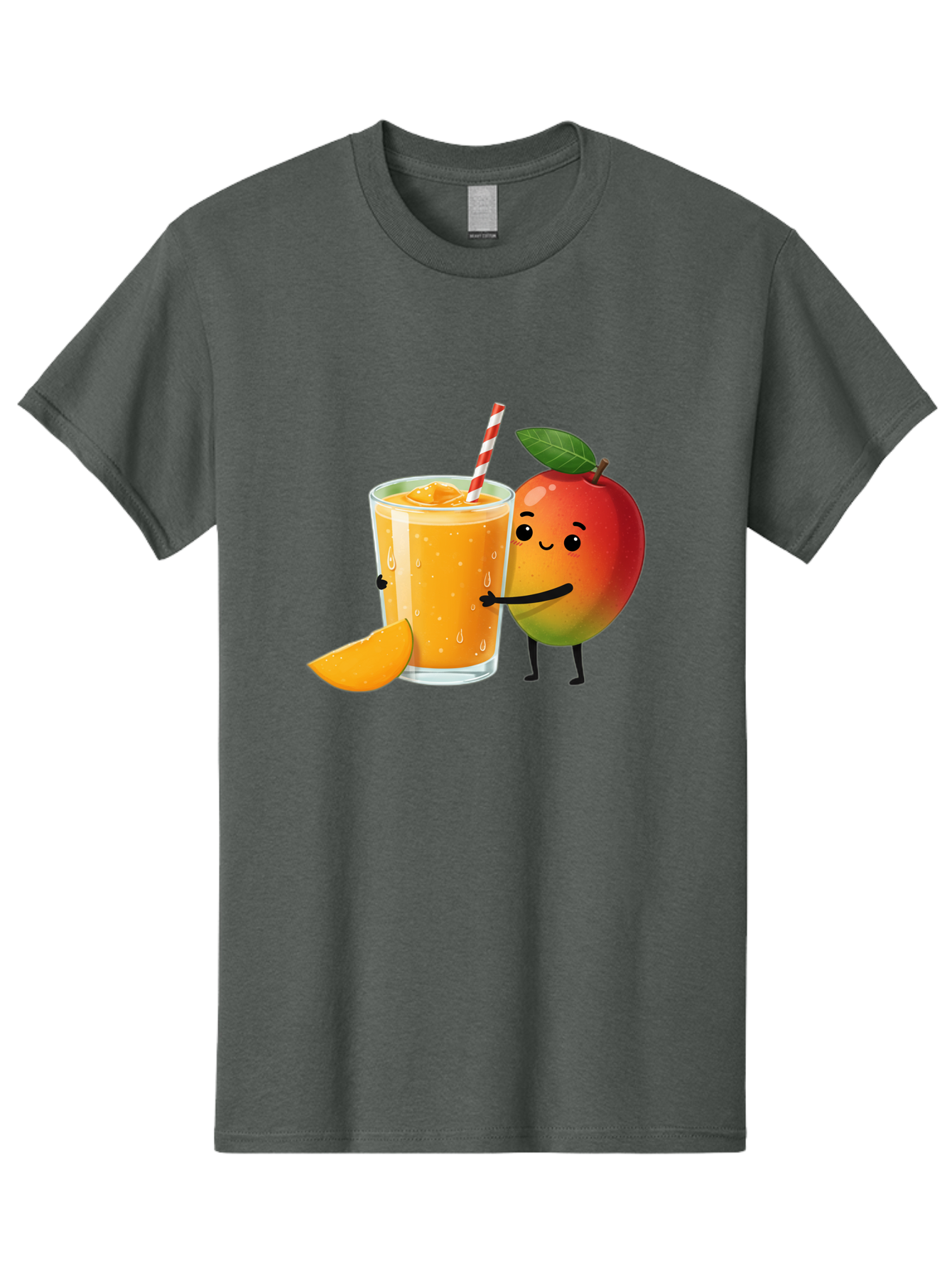Mango-Juice Men'S Graphic Tee, 100% Cotton, Comfortable Casual Summer Wear, Machine Washable, Mango Juice, Cartoon Characters, Orange Juice, Fruit Juice, Healthy Drink, Refreshing Beverage, Smiling Mango, Cute Character, Orange Drink Bac150