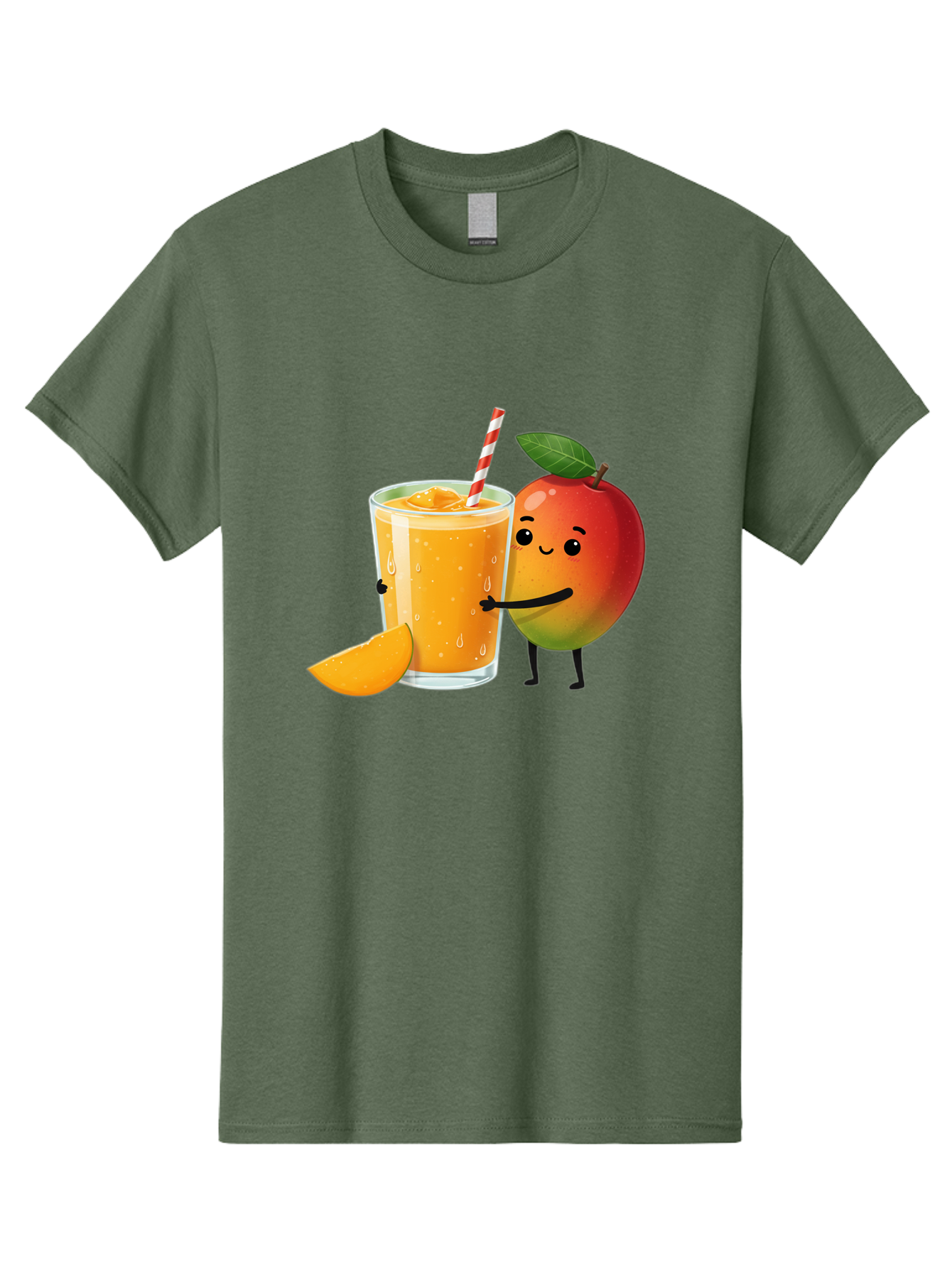 Mango-Juice Men'S Graphic Tee, 100% Cotton, Comfortable Casual Summer Wear, Machine Washable, Mango Juice, Cartoon Characters, Orange Juice, Fruit Juice, Healthy Drink, Refreshing Beverage, Smiling Mango, Cute Character, Orange Drink Bac150