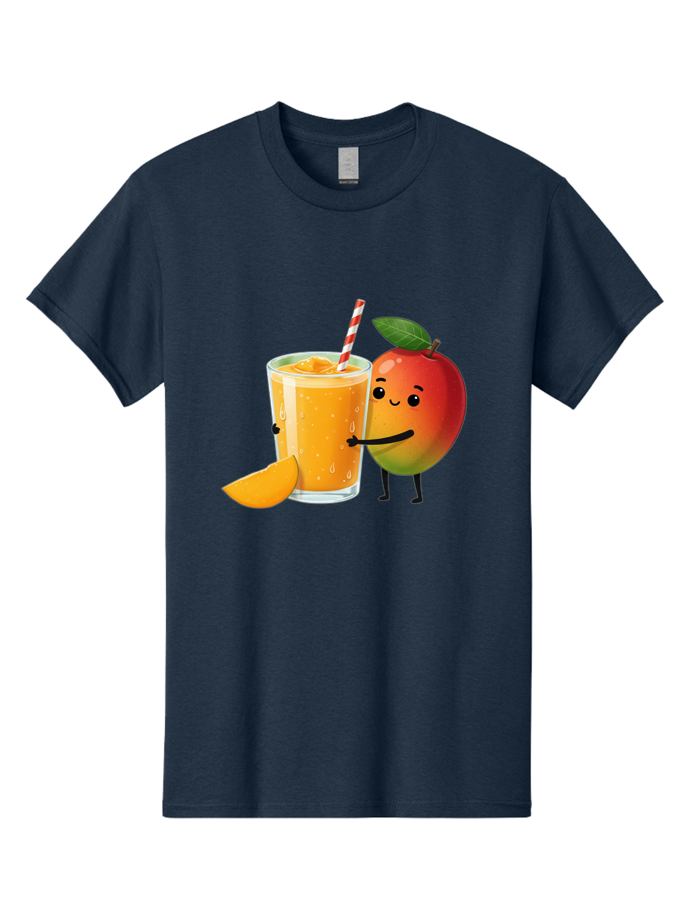 Mango-Juice Men'S Graphic Tee, 100% Cotton, Comfortable Casual Summer Wear, Machine Washable, Mango Juice, Cartoon Characters, Orange Juice, Fruit Juice, Healthy Drink, Refreshing Beverage, Smiling Mango, Cute Character, Orange Drink Bac150