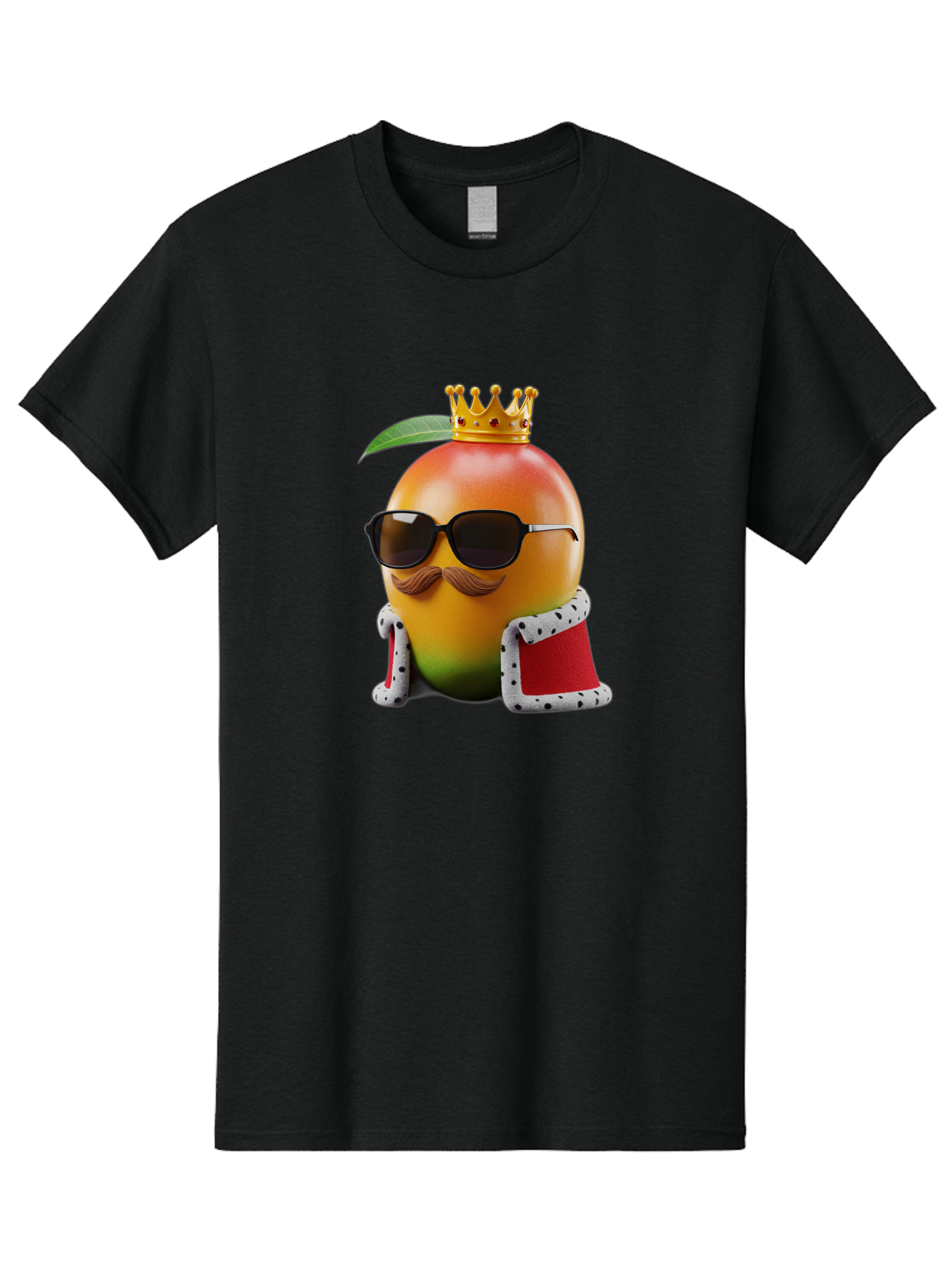 Mango-King Men'S Graphic Tee, 100% Cotton, Comfortable Casual Summer Wear, Machine Washable, Cartoon Mango Character, Mango With Sunglasses, Crown On Mango, Royal Treatment, Funny Fruit, Mango Illustration, Whimsical Design, Playful Art, Bac151