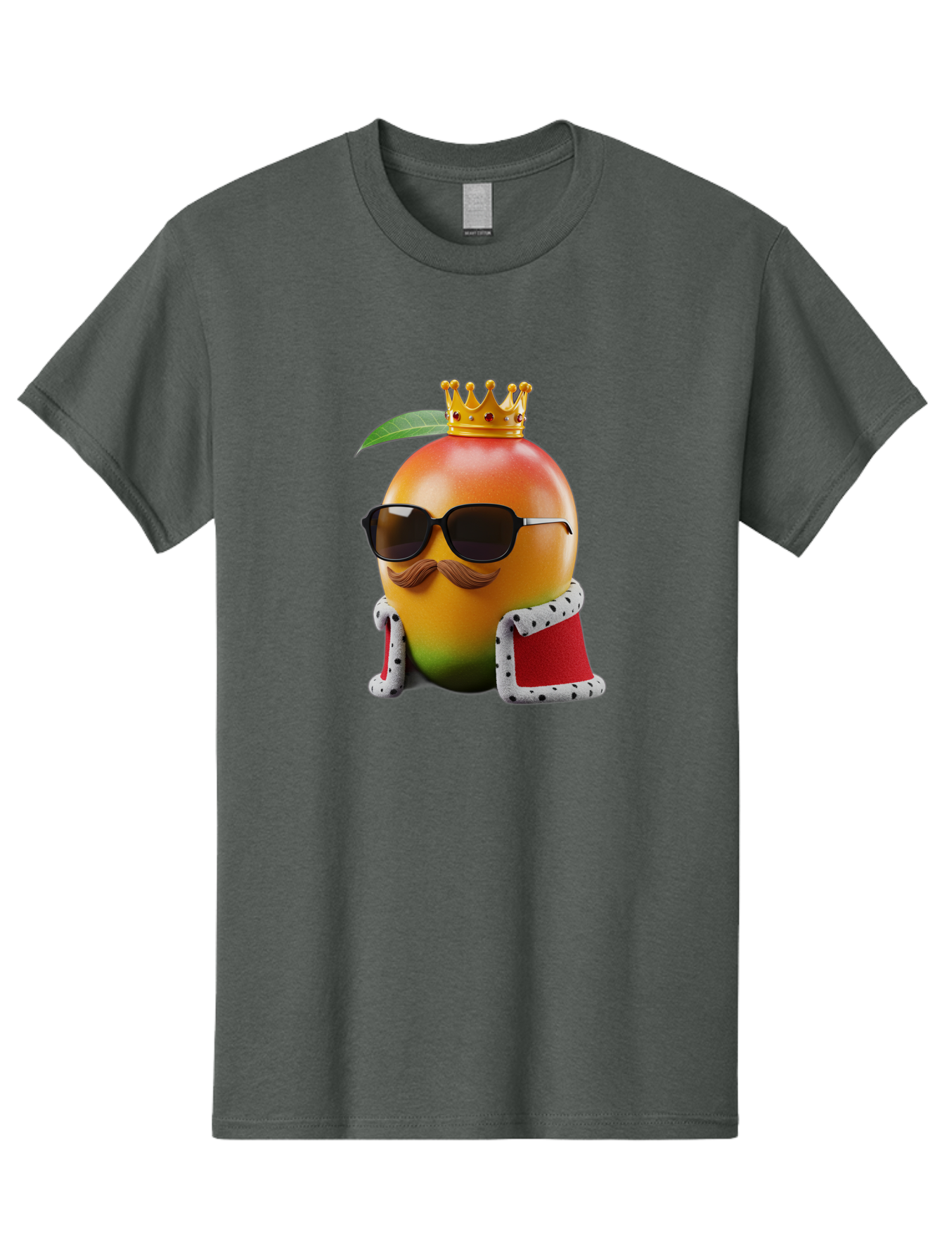 Mango-King Men'S Graphic Tee, 100% Cotton, Comfortable Casual Summer Wear, Machine Washable, Cartoon Mango Character, Mango With Sunglasses, Crown On Mango, Royal Treatment, Funny Fruit, Mango Illustration, Whimsical Design, Playful Art, Bac151