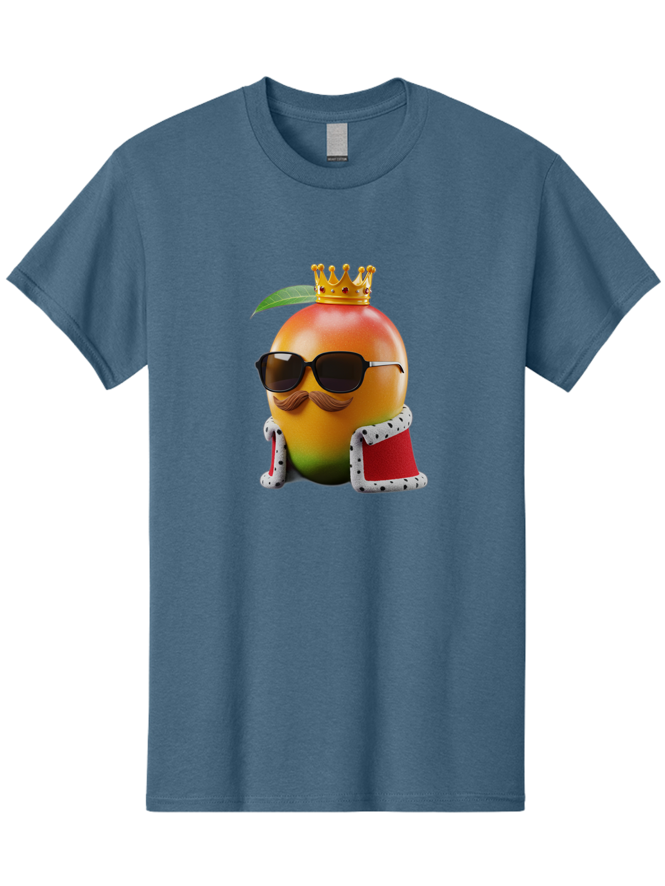 Mango-King Men'S Graphic Tee, 100% Cotton, Comfortable Casual Summer Wear, Machine Washable, Cartoon Mango Character, Mango With Sunglasses, Crown On Mango, Royal Treatment, Funny Fruit, Mango Illustration, Whimsical Design, Playful Art, Bac151