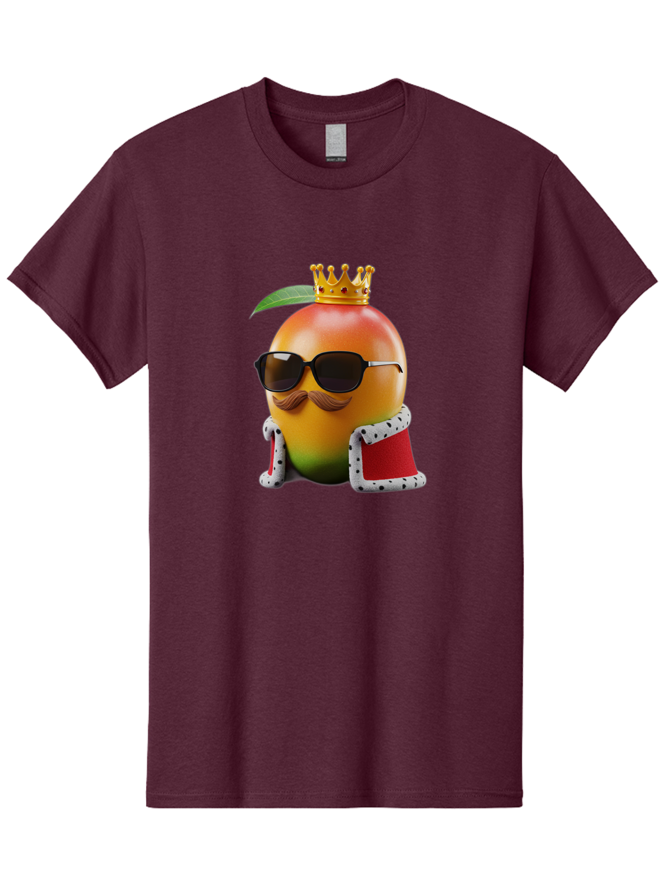 Mango-King Men'S Graphic Tee, 100% Cotton, Comfortable Casual Summer Wear, Machine Washable, Cartoon Mango Character, Mango With Sunglasses, Crown On Mango, Royal Treatment, Funny Fruit, Mango Illustration, Whimsical Design, Playful Art, Bac151