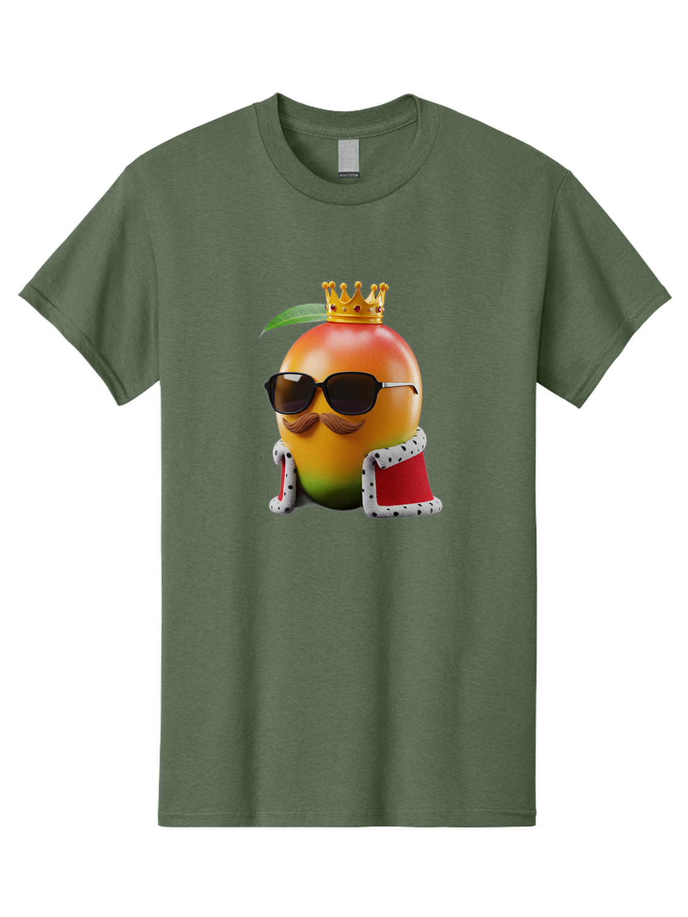 Mango-King Men'S Graphic Tee, 100% Cotton, Comfortable Casual Summer Wear, Machine Washable, Cartoon Mango Character, Mango With Sunglasses, Crown On Mango, Royal Treatment, Funny Fruit, Mango Illustration, Whimsical Design, Playful Art, Bac151