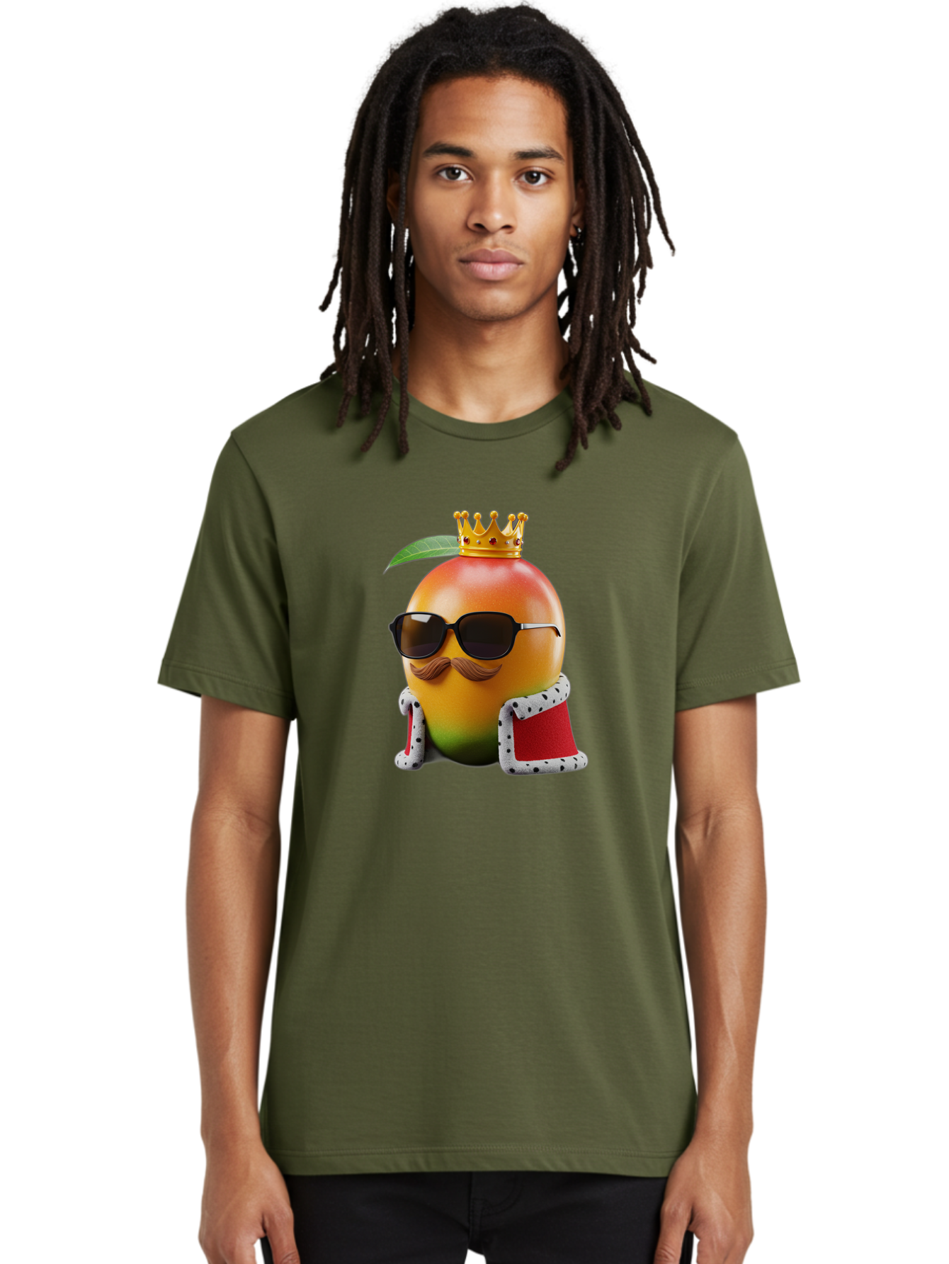 Mango-King Men'S Graphic Tee, 100% Cotton, Comfortable Casual Summer Wear, Machine Washable, Cartoon Mango Character, Mango With Sunglasses, Crown On Mango, Royal Treatment, Funny Fruit, Mango Illustration, Whimsical Design, Playful Art, Bac151