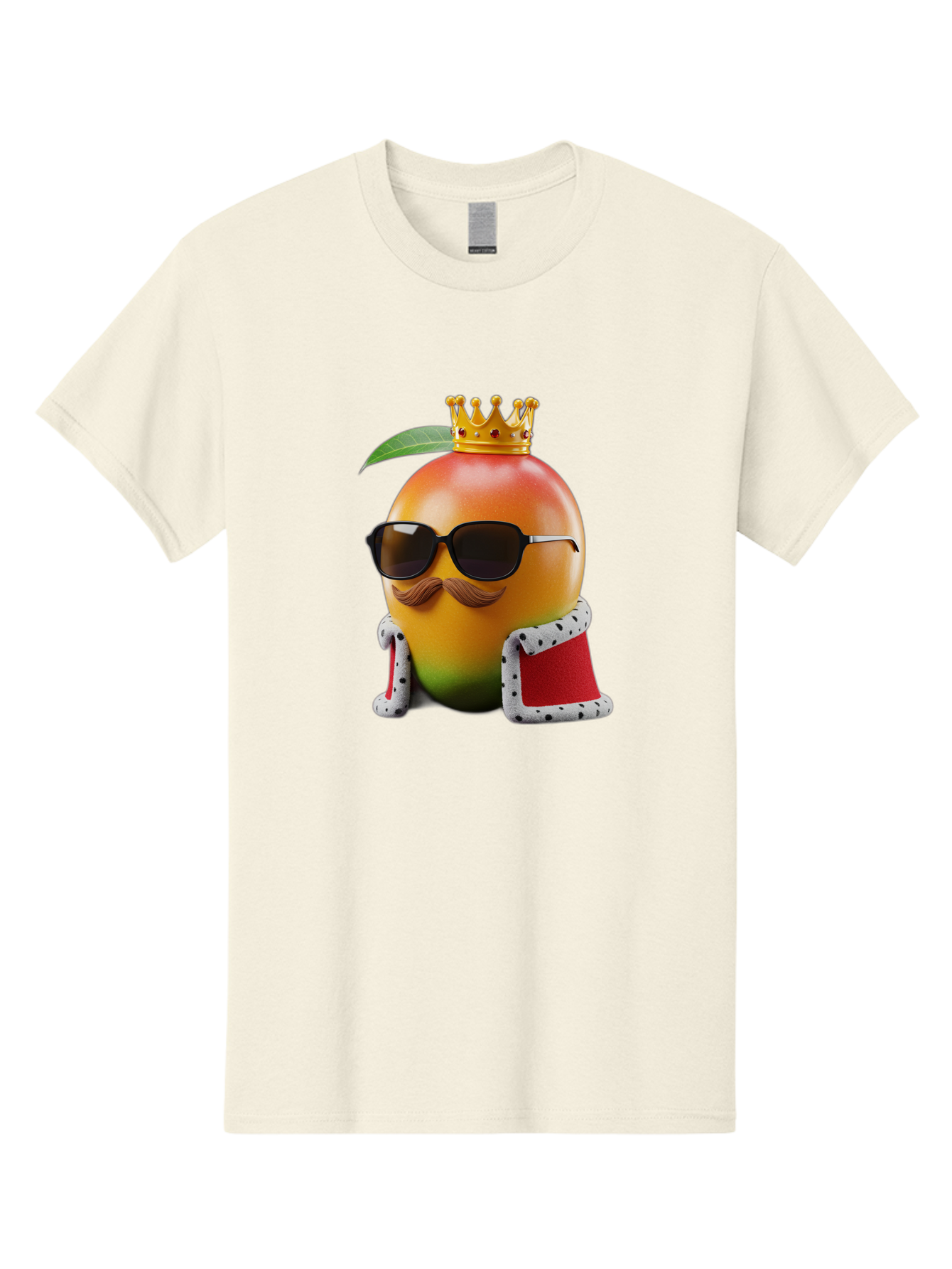 Mango-King Men'S Graphic Tee, 100% Cotton, Comfortable Casual Summer Wear, Machine Washable, Cartoon Mango Character, Mango With Sunglasses, Crown On Mango, Royal Treatment, Funny Fruit, Mango Illustration, Whimsical Design, Playful Art, Bac151