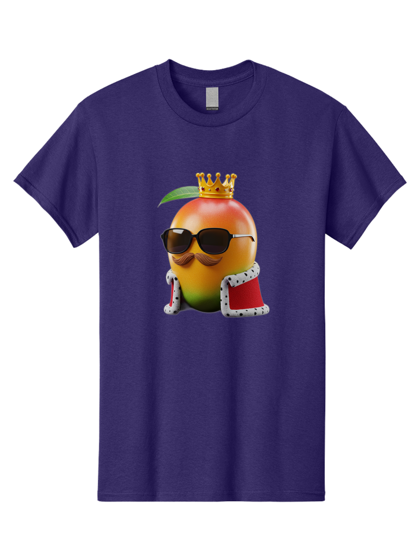 Mango-King Men'S Graphic Tee, 100% Cotton, Comfortable Casual Summer Wear, Machine Washable, Cartoon Mango Character, Mango With Sunglasses, Crown On Mango, Royal Treatment, Funny Fruit, Mango Illustration, Whimsical Design, Playful Art, Bac151