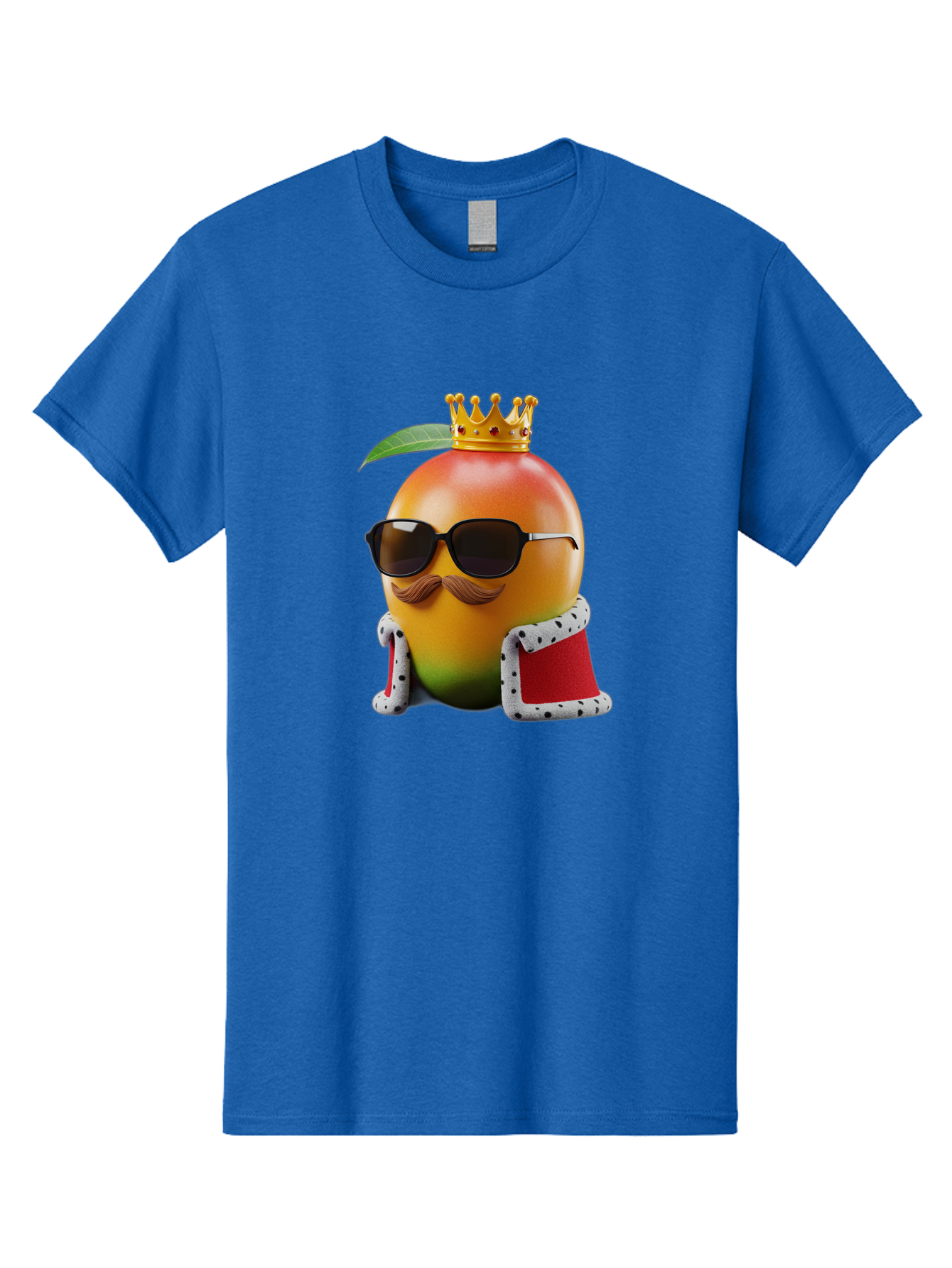 Mango-King Men'S Graphic Tee, 100% Cotton, Comfortable Casual Summer Wear, Machine Washable, Cartoon Mango Character, Mango With Sunglasses, Crown On Mango, Royal Treatment, Funny Fruit, Mango Illustration, Whimsical Design, Playful Art, Bac151