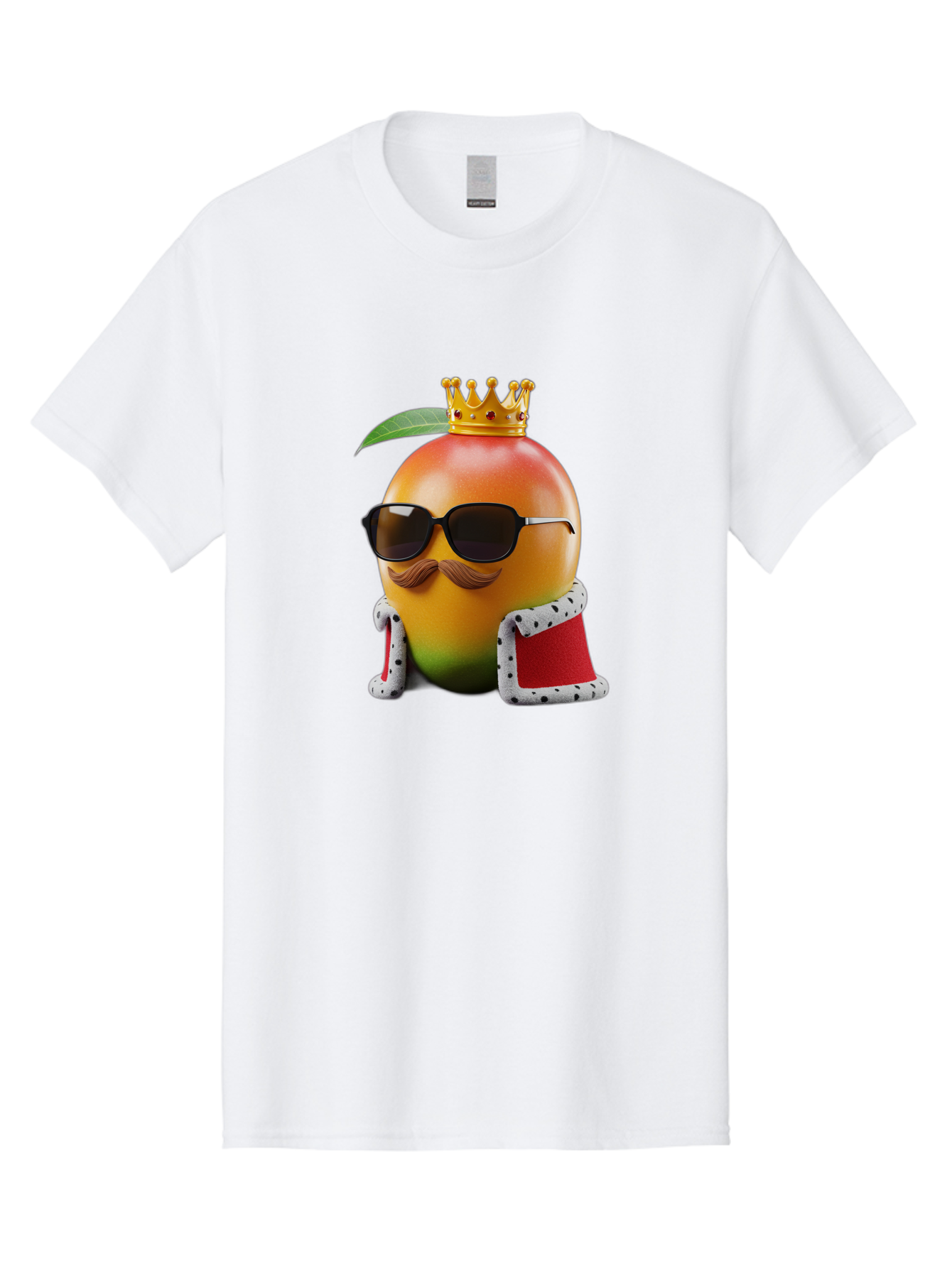 Mango-King Men'S Graphic Tee, 100% Cotton, Comfortable Casual Summer Wear, Machine Washable, Cartoon Mango Character, Mango With Sunglasses, Crown On Mango, Royal Treatment, Funny Fruit, Mango Illustration, Whimsical Design, Playful Art, Bac151