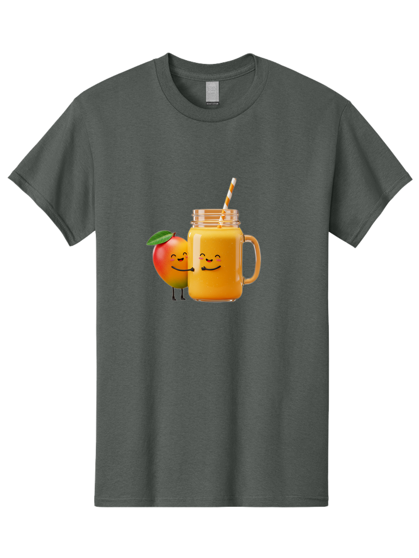 Mango-Smoothie-1 Men'S Graphic Tee, 100% Cotton, Comfortable Casual Summer Wear, Machine Washable, Mango Smoothie, Cartoon Characters, Healthy Drink, Orange Juice, Happy Fruit, Refreshing Beverage, Smiling Face, Straw In Glass Bac153