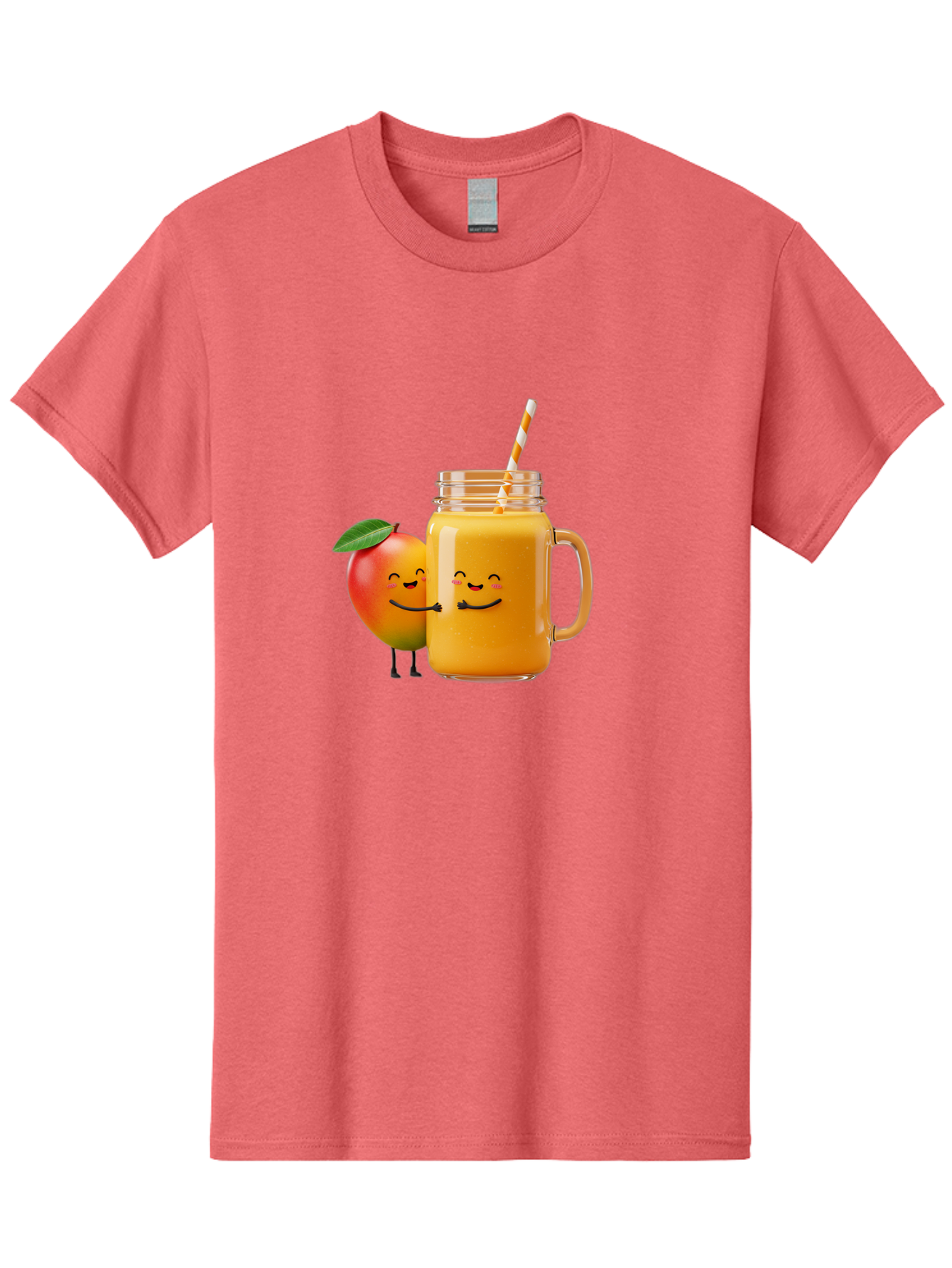 Mango-Smoothie-1 Men'S Graphic Tee, 100% Cotton, Comfortable Casual Summer Wear, Machine Washable, Mango Smoothie, Cartoon Characters, Healthy Drink, Orange Juice, Happy Fruit, Refreshing Beverage, Smiling Face, Straw In Glass Bac153