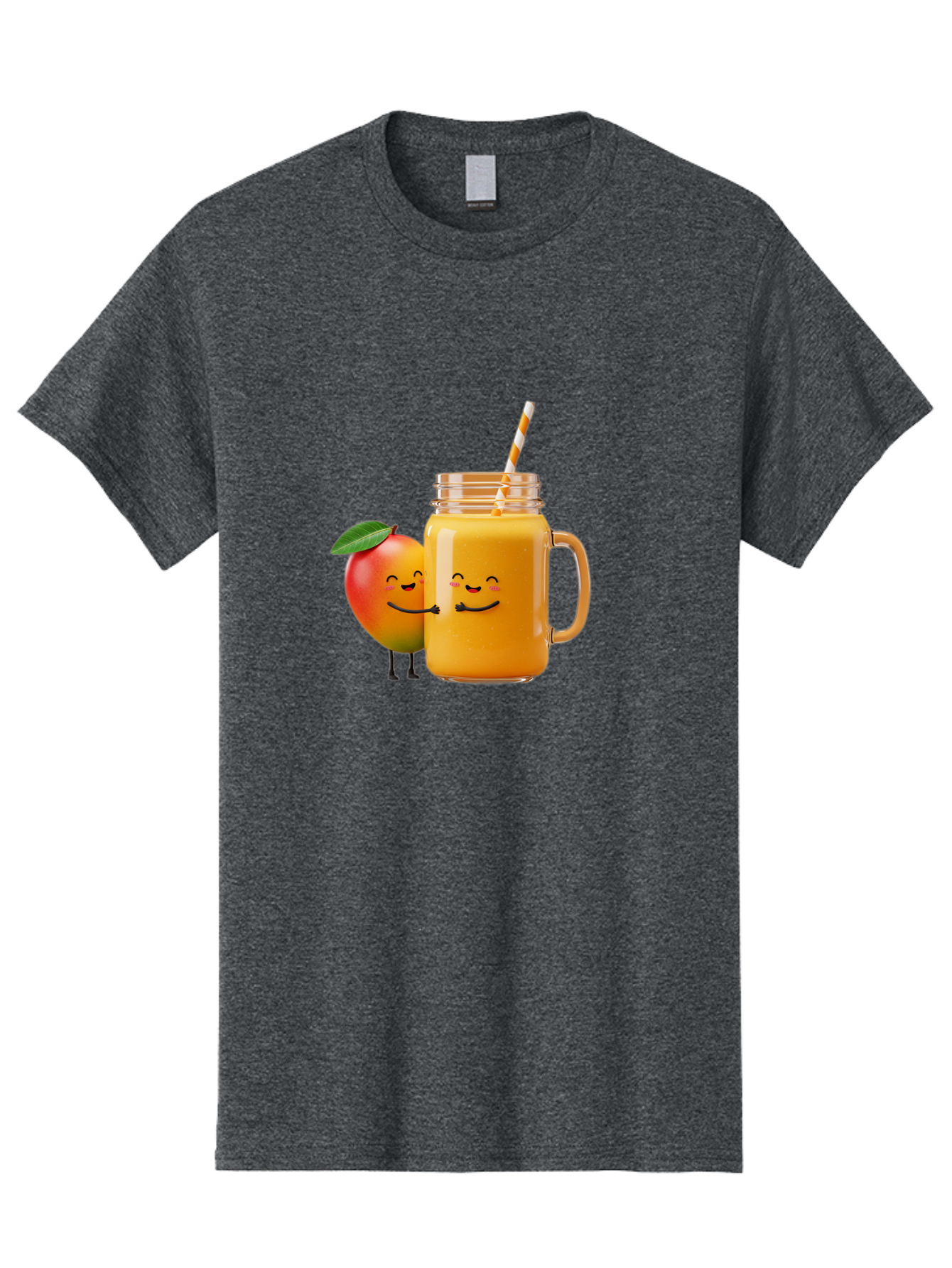 Mango-Smoothie-1 Men'S Graphic Tee, 100% Cotton, Comfortable Casual Summer Wear, Machine Washable, Mango Smoothie, Cartoon Characters, Healthy Drink, Orange Juice, Happy Fruit, Refreshing Beverage, Smiling Face, Straw In Glass Bac153