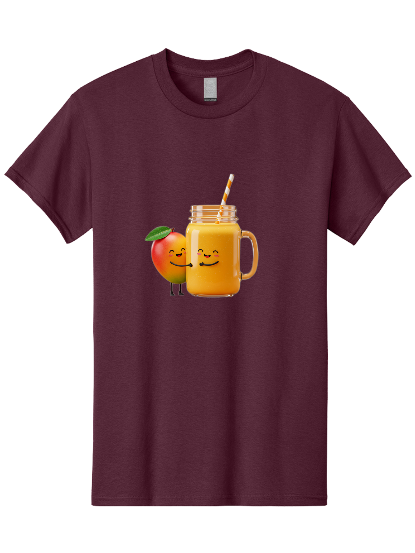 Mango-Smoothie-1 Men'S Graphic Tee, 100% Cotton, Comfortable Casual Summer Wear, Machine Washable, Mango Smoothie, Cartoon Characters, Healthy Drink, Orange Juice, Happy Fruit, Refreshing Beverage, Smiling Face, Straw In Glass Bac153
