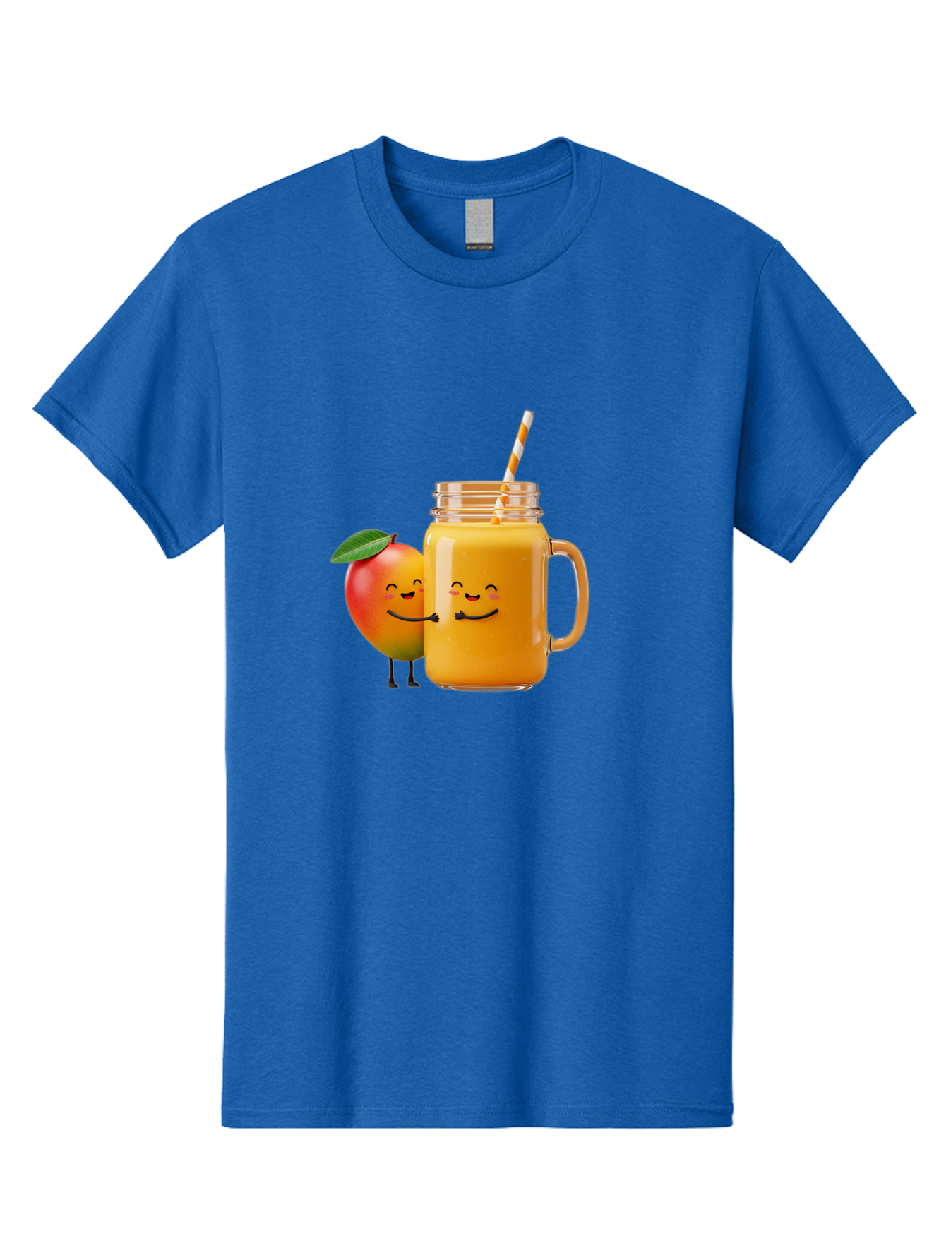 Mango-Smoothie-1 Men'S Graphic Tee, 100% Cotton, Comfortable Casual Summer Wear, Machine Washable, Mango Smoothie, Cartoon Characters, Healthy Drink, Orange Juice, Happy Fruit, Refreshing Beverage, Smiling Face, Straw In Glass Bac153