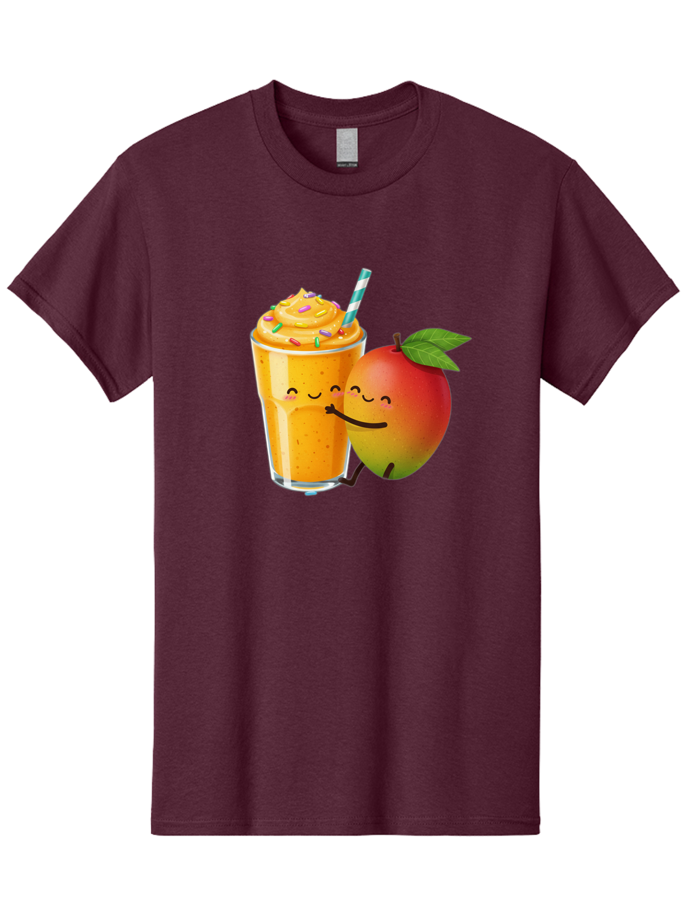 Mango-Smoothie-2 Men'S Graphic Tee, 100% Cotton, Comfortable Casual Summer Wear, Machine Washable, Mango Smoothie, Yellow Drink, Sprinkles On Top, Blue Straw, Cartoon Mango, Smiling Fruit, Happy Beverage, Tasty Treat, Refreshing Drink, Bac154