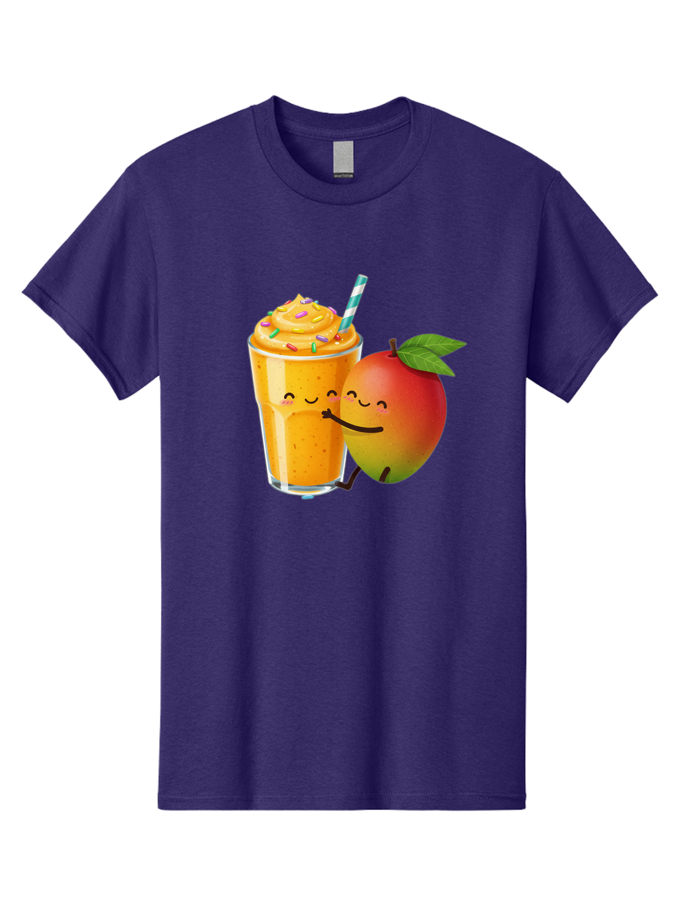 Mango-Smoothie-2 Men'S Graphic Tee, 100% Cotton, Comfortable Casual Summer Wear, Machine Washable, Mango Smoothie, Yellow Drink, Sprinkles On Top, Blue Straw, Cartoon Mango, Smiling Fruit, Happy Beverage, Tasty Treat, Refreshing Drink, Bac154