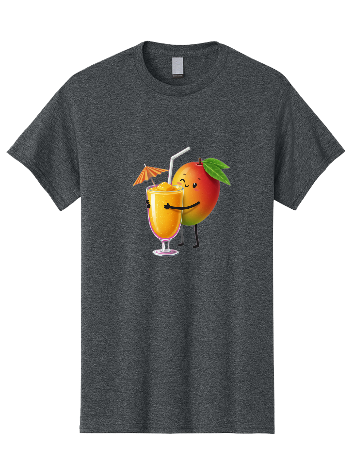 Mango-Smoothie-3 Men'S Graphic Tee, 100% Cotton, Comfortable Casual Summer Wear, Machine Washable, Mango Character, Smiling Face, Orange Drink, Straw, Umbrella, Cartoon Style, Funny, Vibrant Orange, Tropical Flavors, Happy Emoji, Smoothie, Bac155