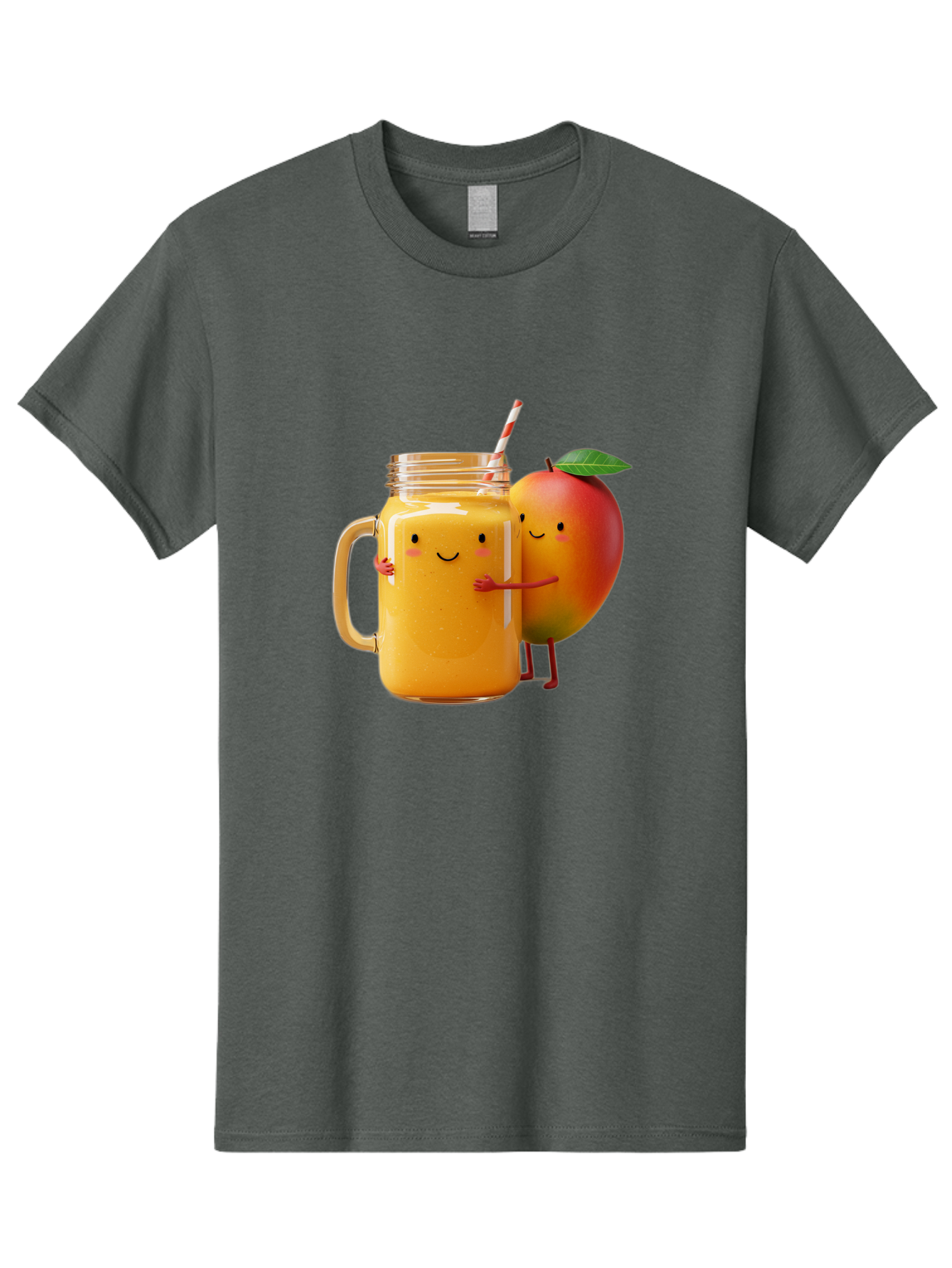Mango-Smoothie-4 Men'S Graphic Tee, 100% Cotton, Comfortable Casual Summer Wear, Machine Washable, Mason Jar With Straw, Smiling Jar, Mango Character, Orange Smoothie, Healthy Drink, Cartoon-Style Illustration, Smiling Faces, Happy Vibe, Bac156