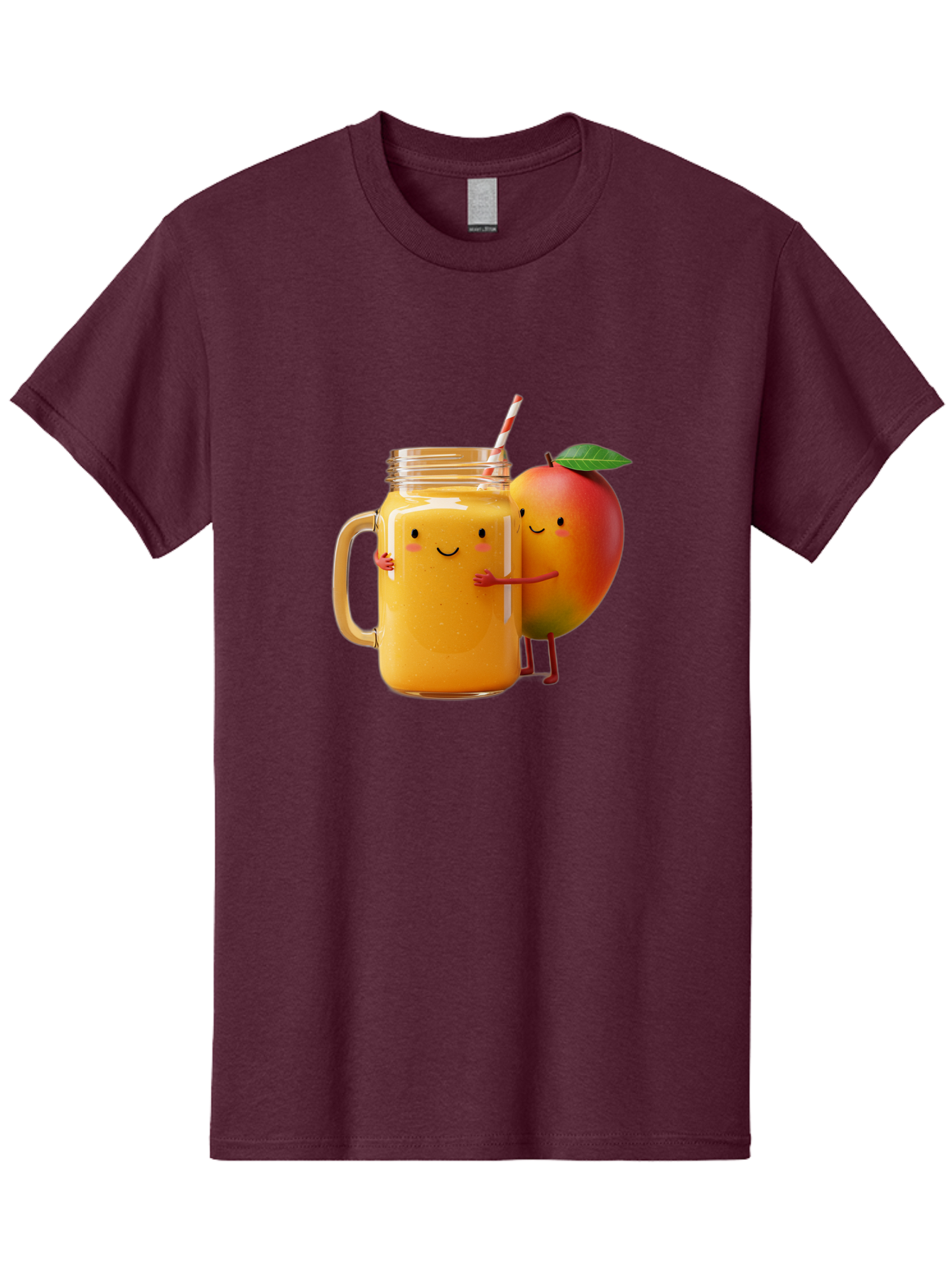 Mango-Smoothie-4 Men'S Graphic Tee, 100% Cotton, Comfortable Casual Summer Wear, Machine Washable, Mason Jar With Straw, Smiling Jar, Mango Character, Orange Smoothie, Healthy Drink, Cartoon-Style Illustration, Smiling Faces, Happy Vibe, Bac156