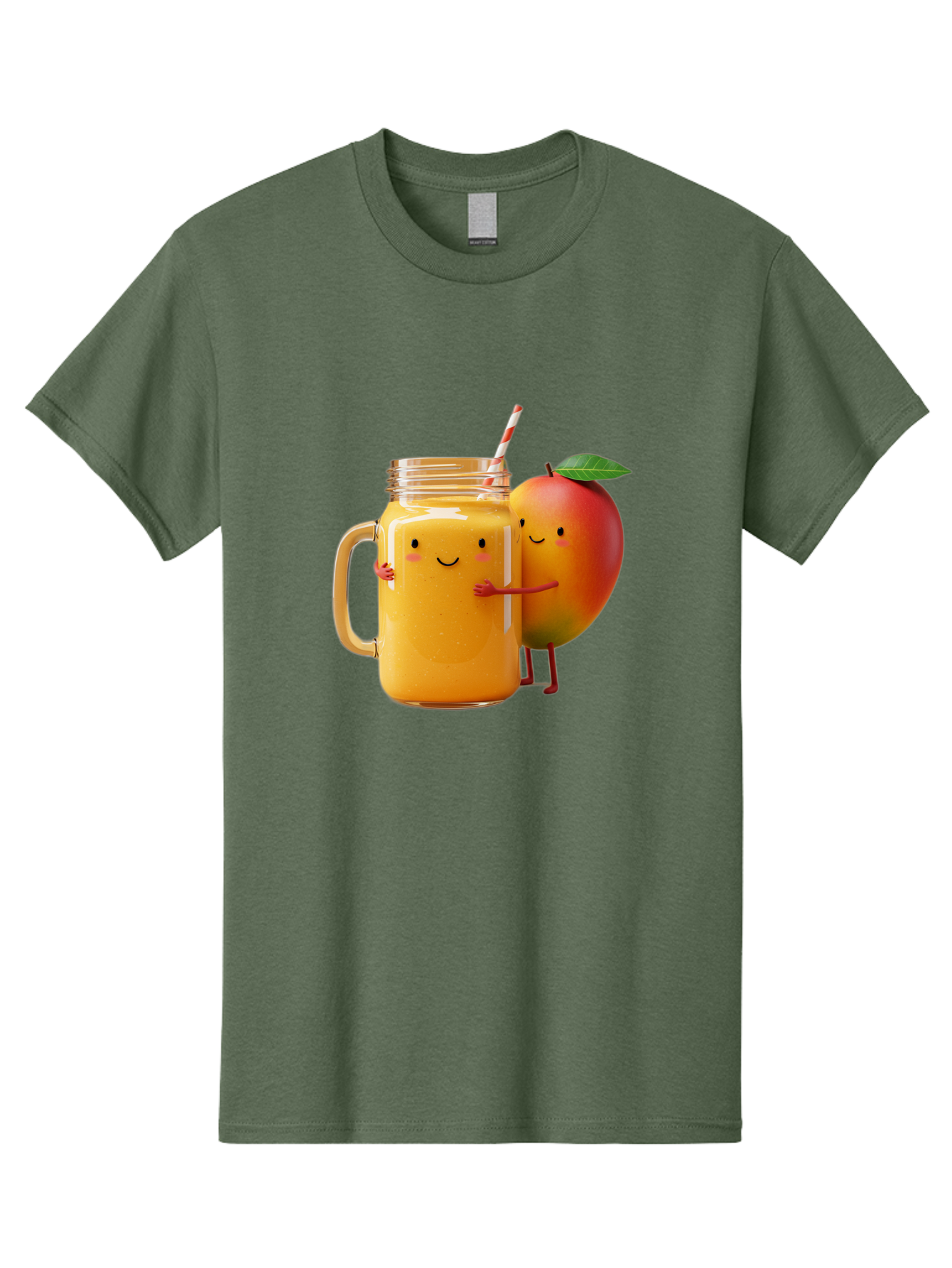 Mango-Smoothie-4 Men'S Graphic Tee, 100% Cotton, Comfortable Casual Summer Wear, Machine Washable, Mason Jar With Straw, Smiling Jar, Mango Character, Orange Smoothie, Healthy Drink, Cartoon-Style Illustration, Smiling Faces, Happy Vibe, Bac156