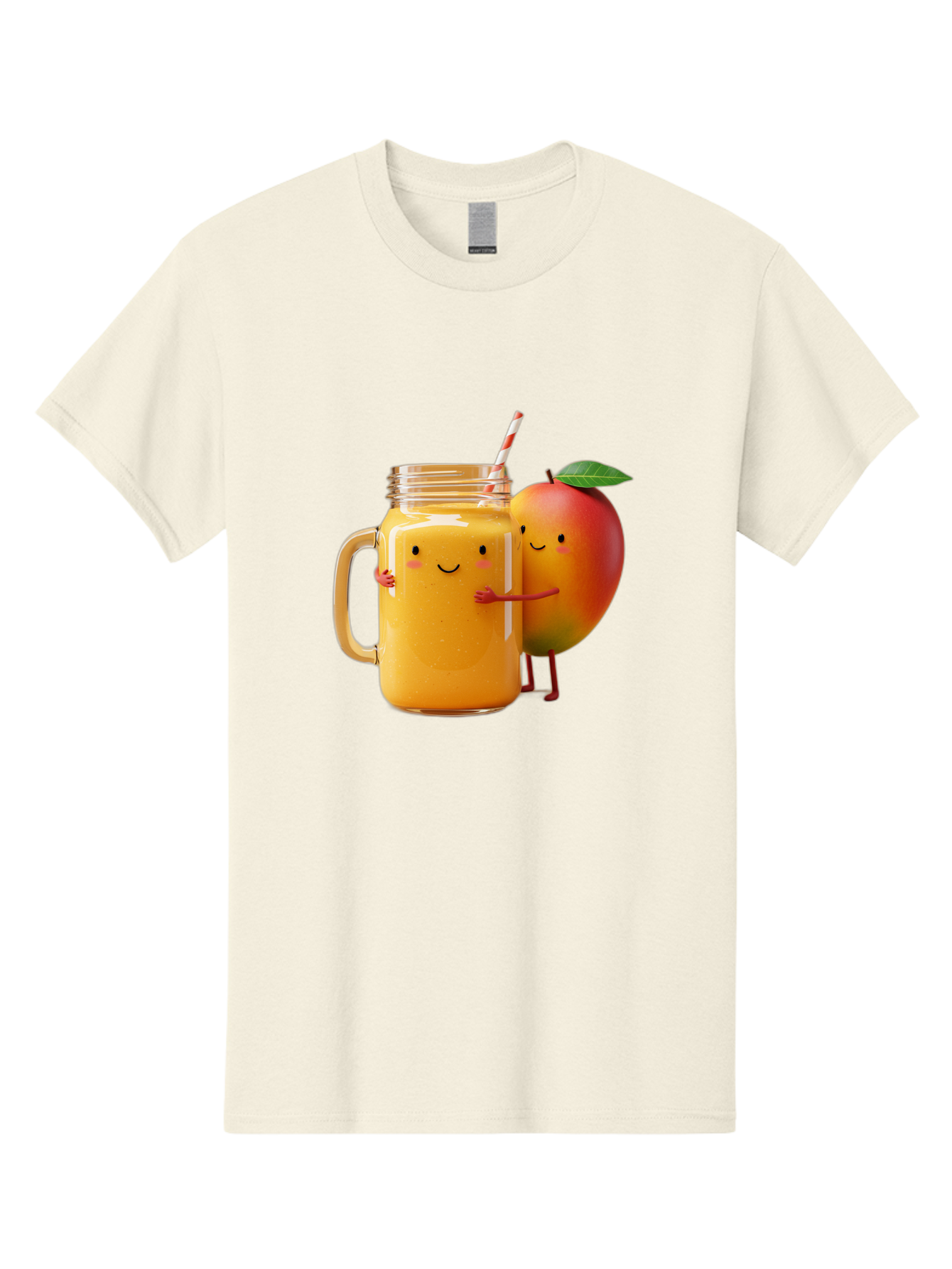 Mango-Smoothie-4 Men'S Graphic Tee, 100% Cotton, Comfortable Casual Summer Wear, Machine Washable, Mason Jar With Straw, Smiling Jar, Mango Character, Orange Smoothie, Healthy Drink, Cartoon-Style Illustration, Smiling Faces, Happy Vibe, Bac156
