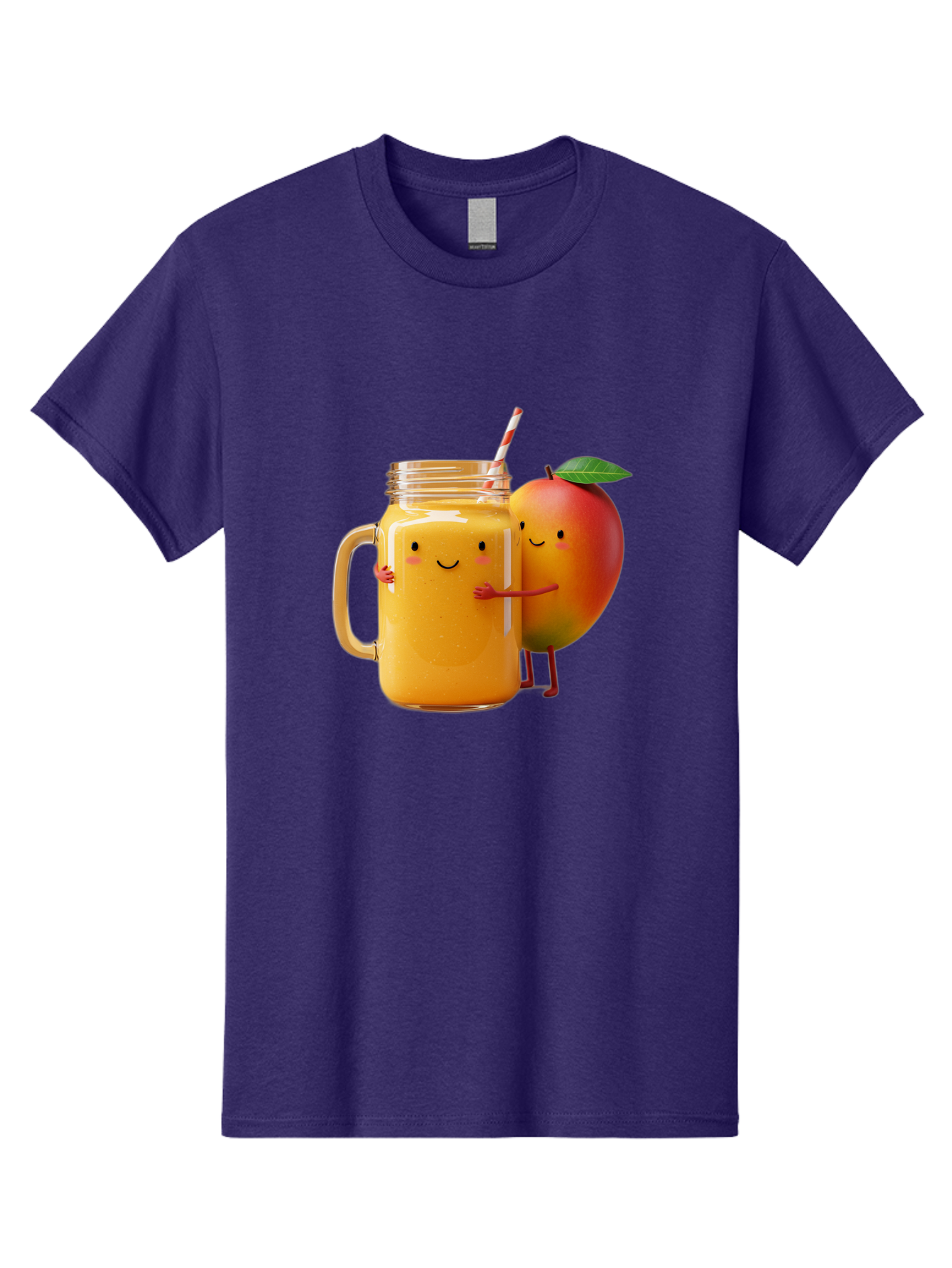 Mango-Smoothie-4 Men'S Graphic Tee, 100% Cotton, Comfortable Casual Summer Wear, Machine Washable, Mason Jar With Straw, Smiling Jar, Mango Character, Orange Smoothie, Healthy Drink, Cartoon-Style Illustration, Smiling Faces, Happy Vibe, Bac156