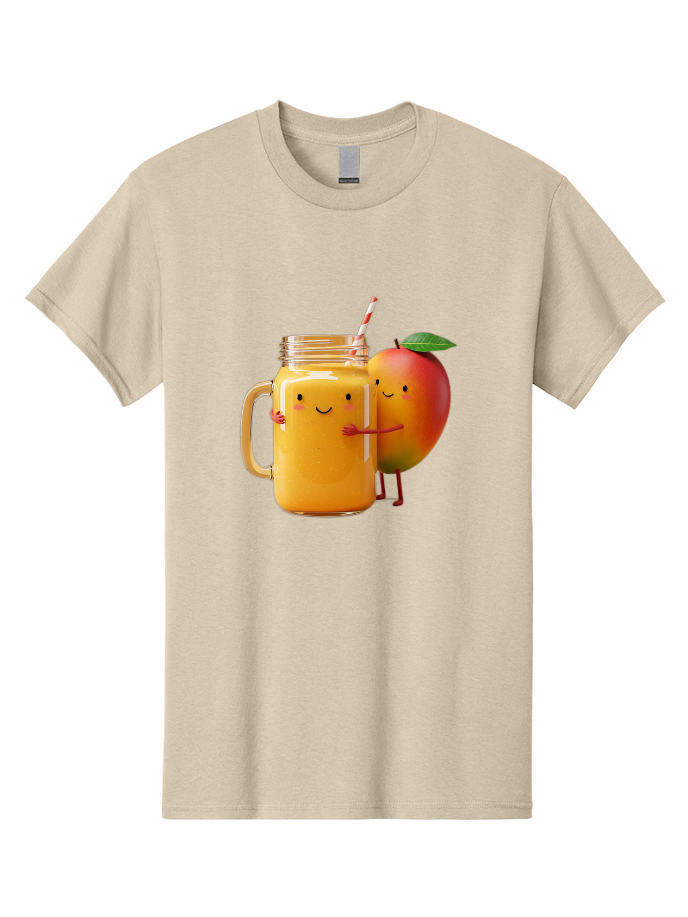Mango-Smoothie-4 Men'S Graphic Tee, 100% Cotton, Comfortable Casual Summer Wear, Machine Washable, Mason Jar With Straw, Smiling Jar, Mango Character, Orange Smoothie, Healthy Drink, Cartoon-Style Illustration, Smiling Faces, Happy Vibe, Bac156