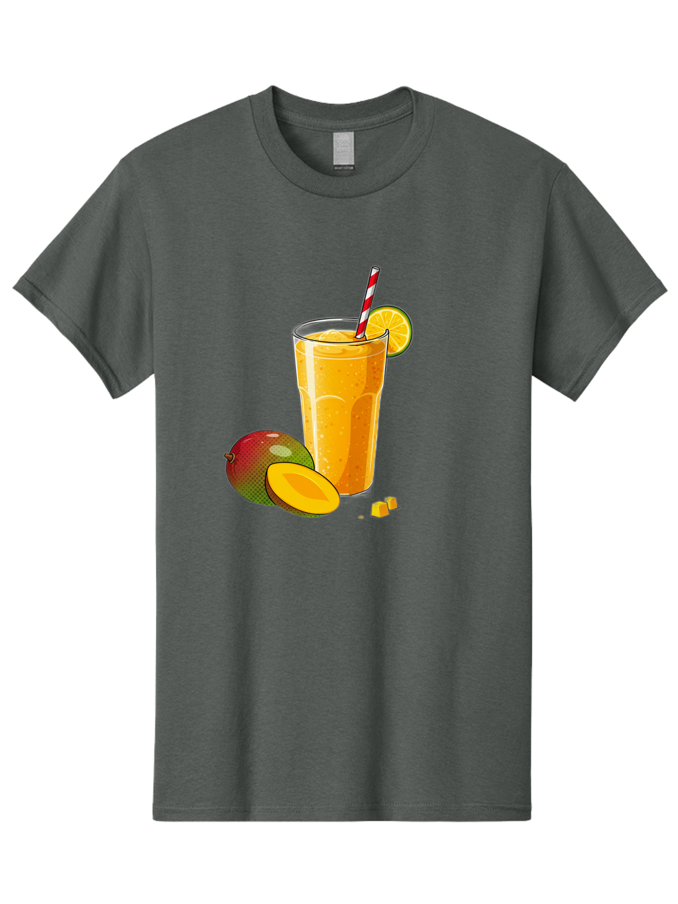 Mango-Smoothie-5 Men'S Graphic Tee, 100% Cotton, Comfortable Casual Summer Wear, Machine Washable, Mango Smoothie, Orange Slice, Red And White Straw, Refreshing Drink, Citrus Flavor, Tropical Fruit, Mango Chunks, Healthy Beverage, Summer Treat Bac157