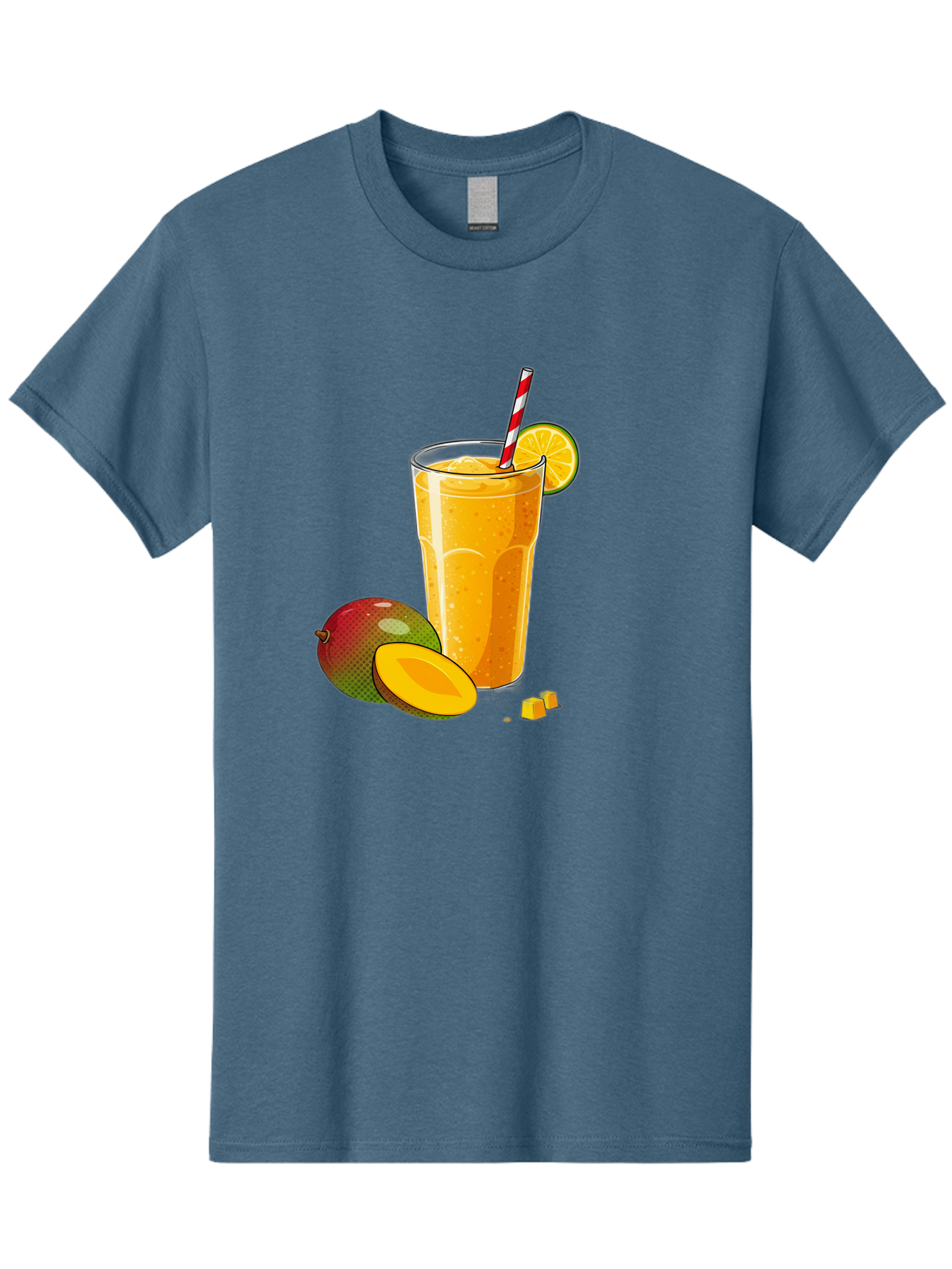 Mango-Smoothie-5 Men'S Graphic Tee, 100% Cotton, Comfortable Casual Summer Wear, Machine Washable, Mango Smoothie, Orange Slice, Red And White Straw, Refreshing Drink, Citrus Flavor, Tropical Fruit, Mango Chunks, Healthy Beverage, Summer Treat Bac157